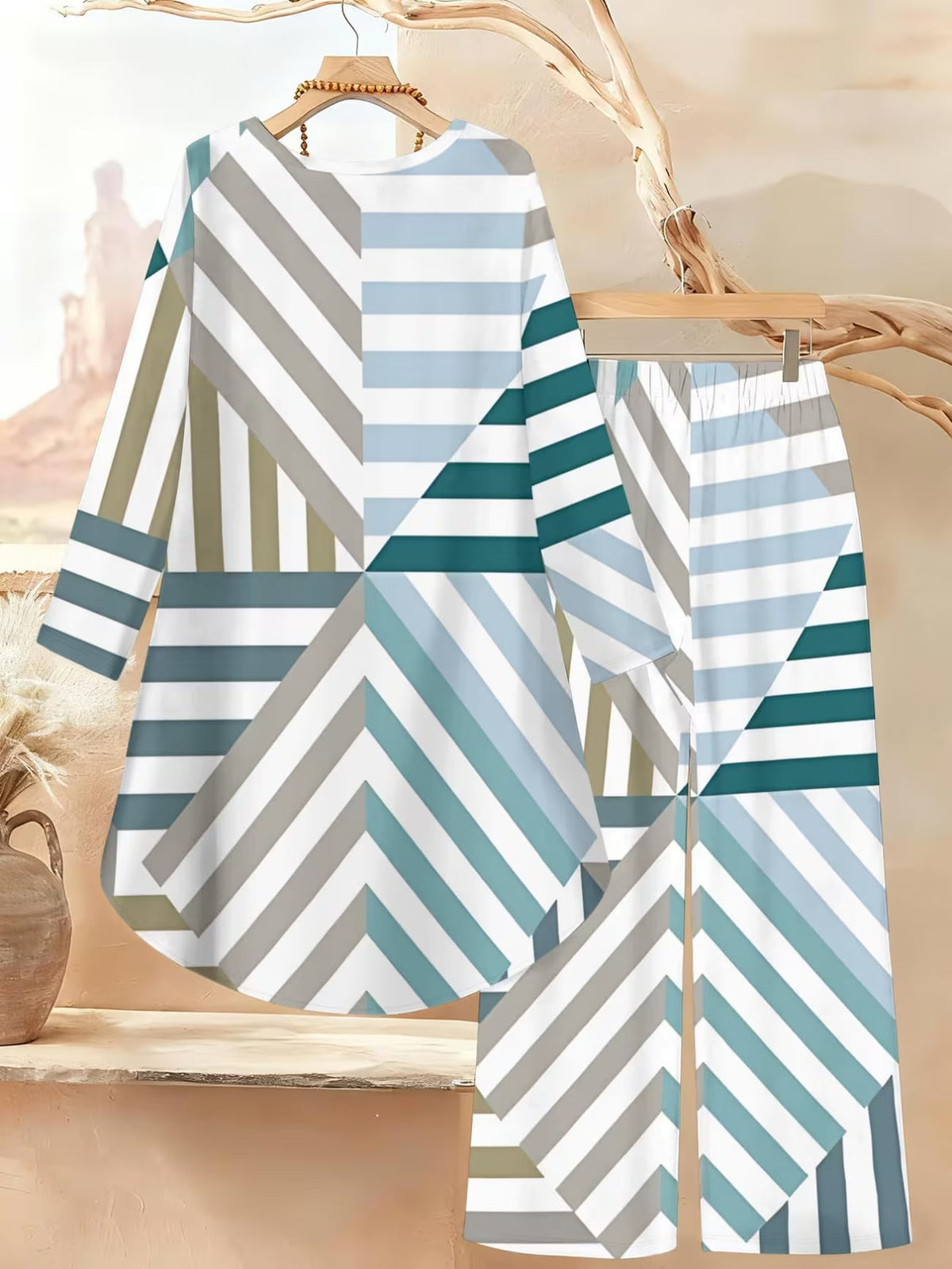 Women’s Color-Block Striped Top & Pants Set