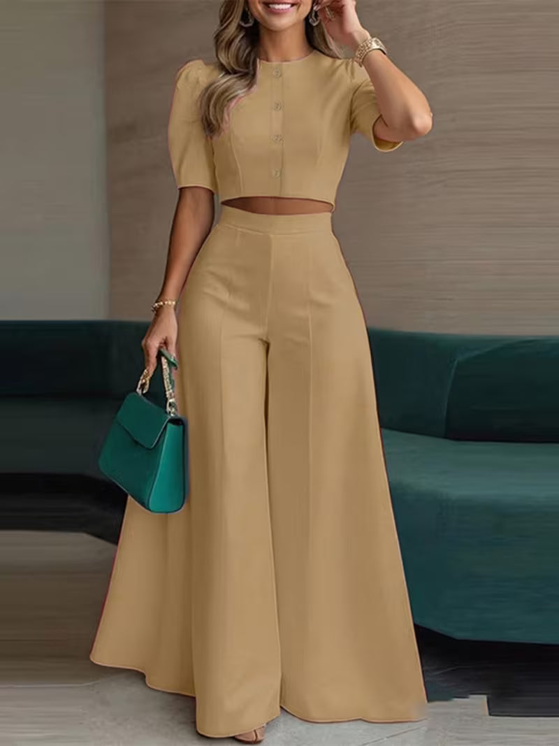 Short Top + Pants Two-Piece Set Women