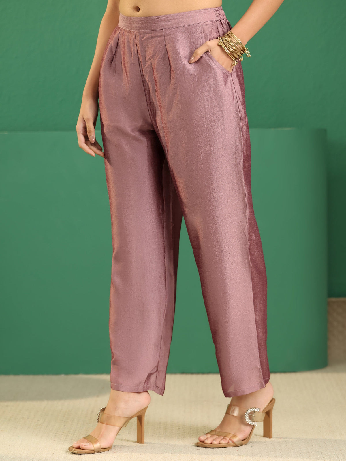 Anouk Mauve Embellished Chanderi Silk Straight Suit Set
