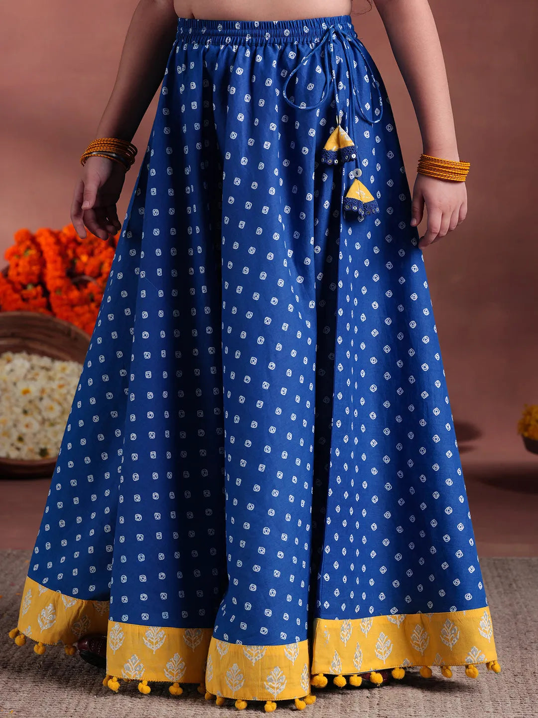 Anouk Kids Yellow Cotton Printed Lehenga Set