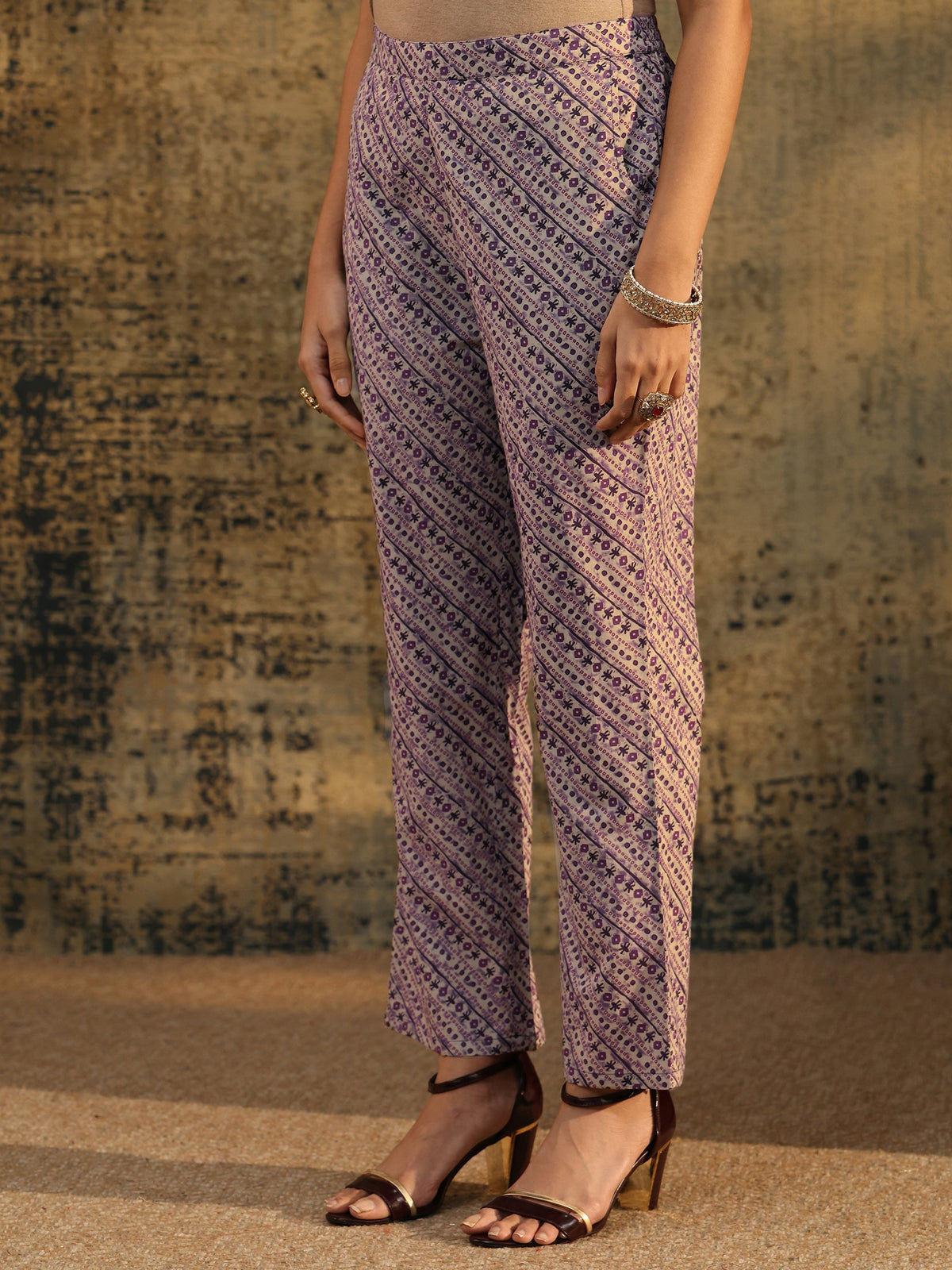 Anouk Plum Purple Floral Printed Cotton Straight Suit Set