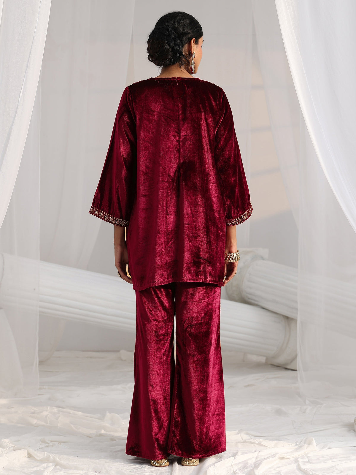 Anouk Crimson Red Emellished Velvet Co-Ord Set