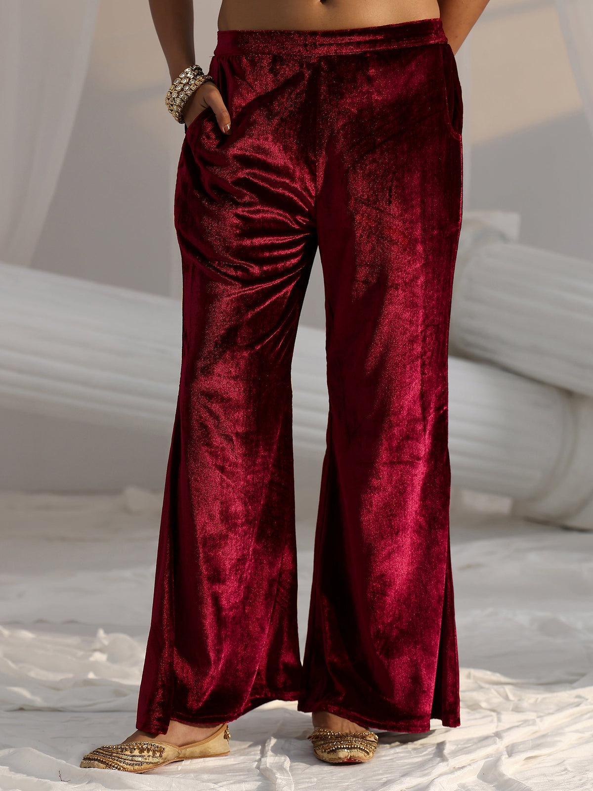 Anouk Crimson Red Emellished Velvet Co-Ord Set