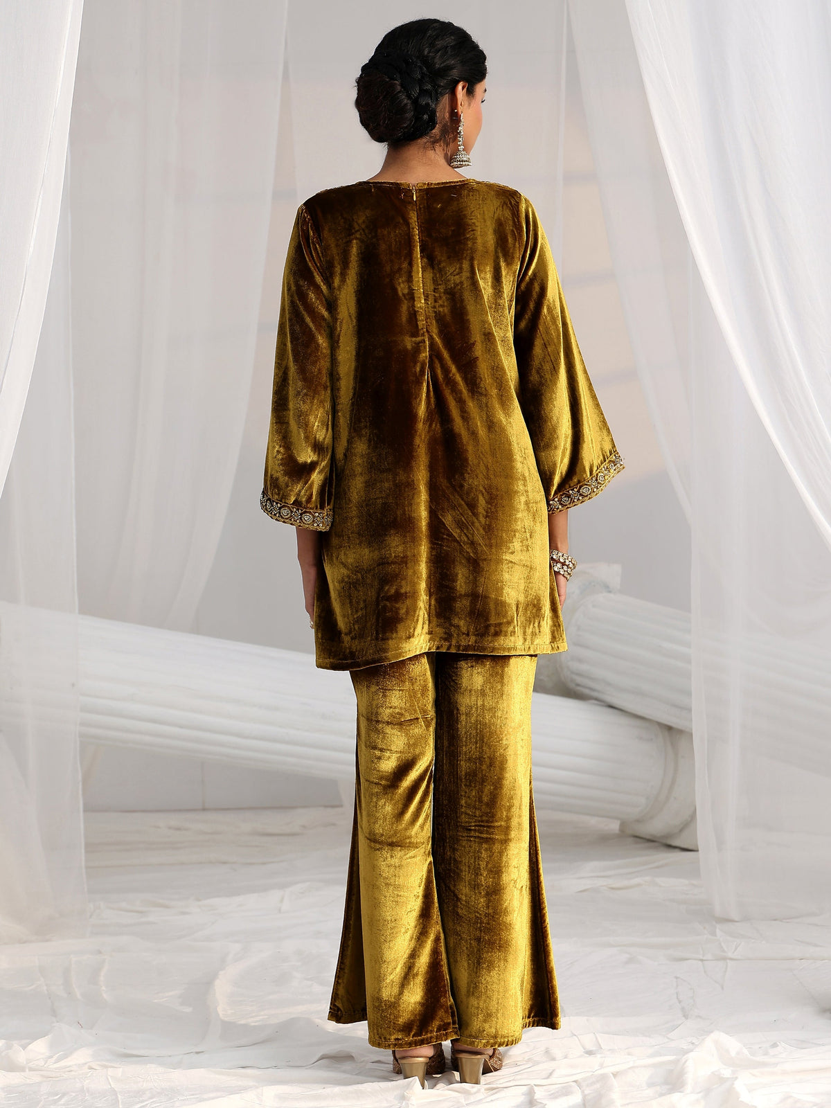 Anouk Mustard Emellished Velvet Co-Ord Set