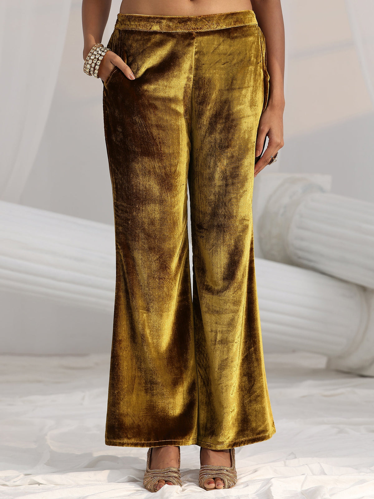 Anouk Mustard Emellished Velvet Co-Ord Set