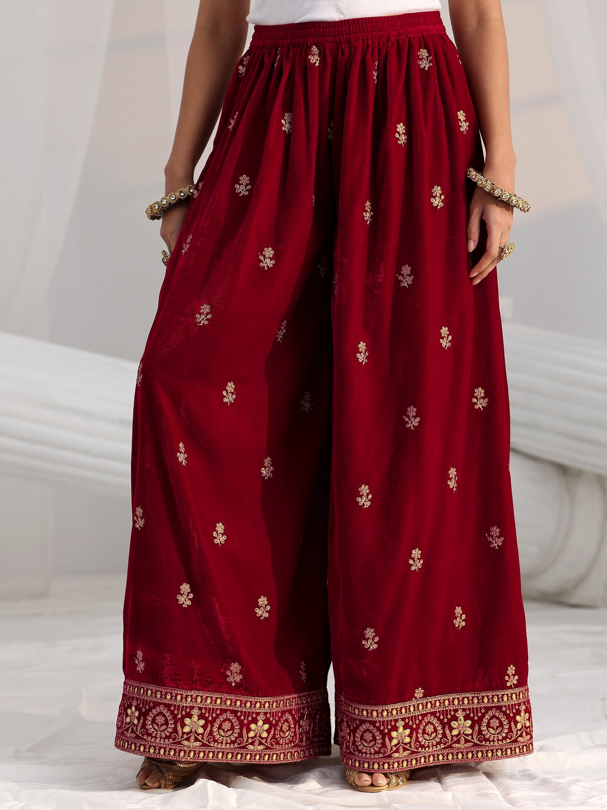Anouk Crimson Red Floral Embroidered Velvet Co-Ord Set