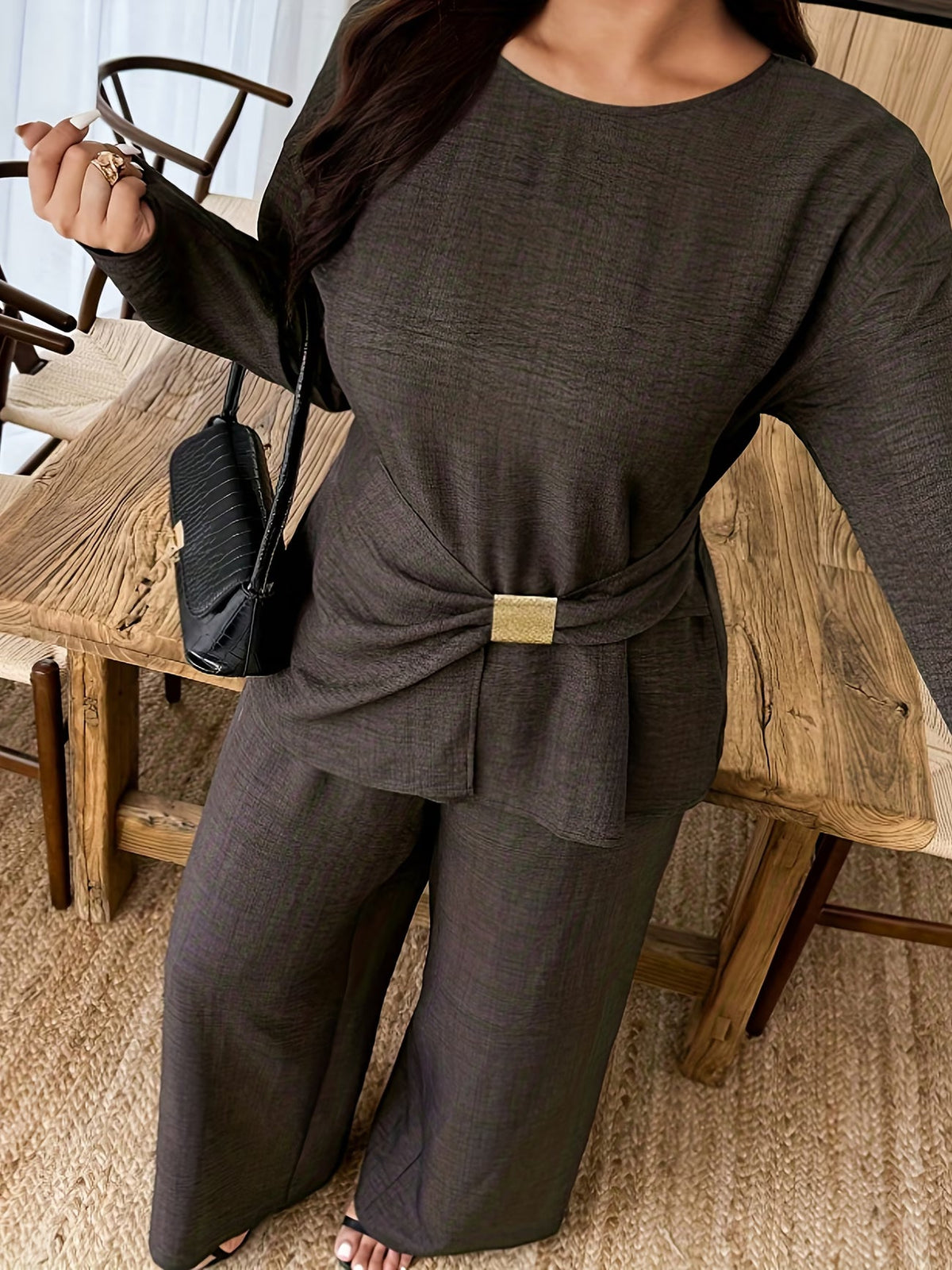 Elegant Pleated Waist Tie Co-Ord Set