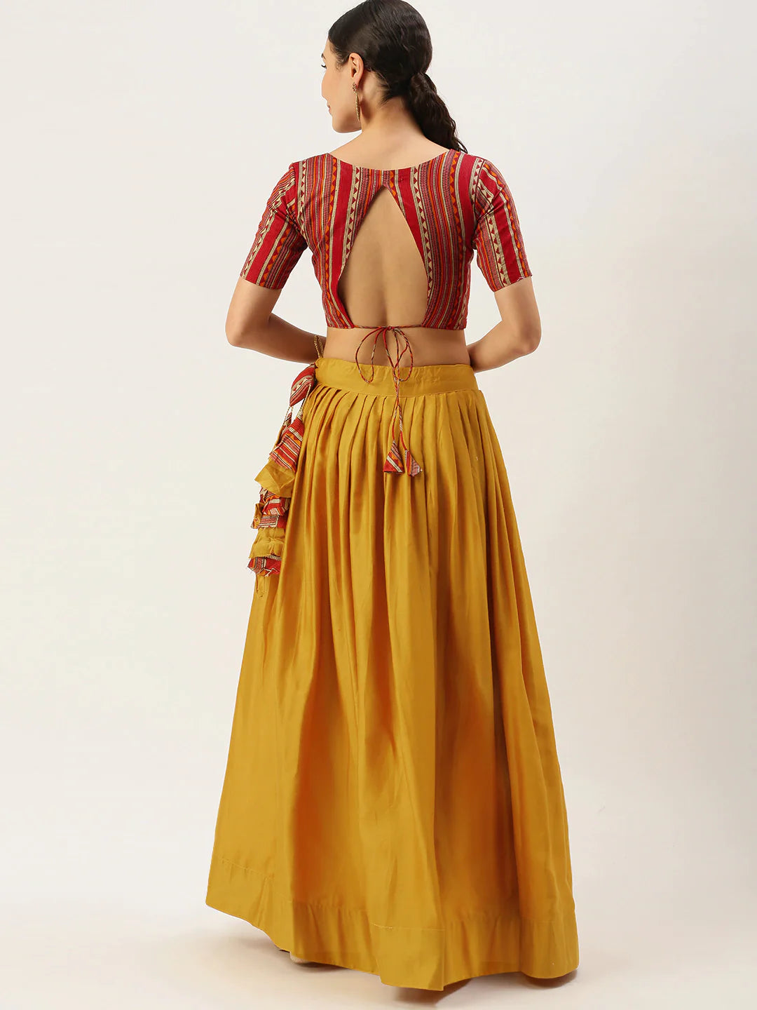 Mustard and multicoloured printed lehenga choli