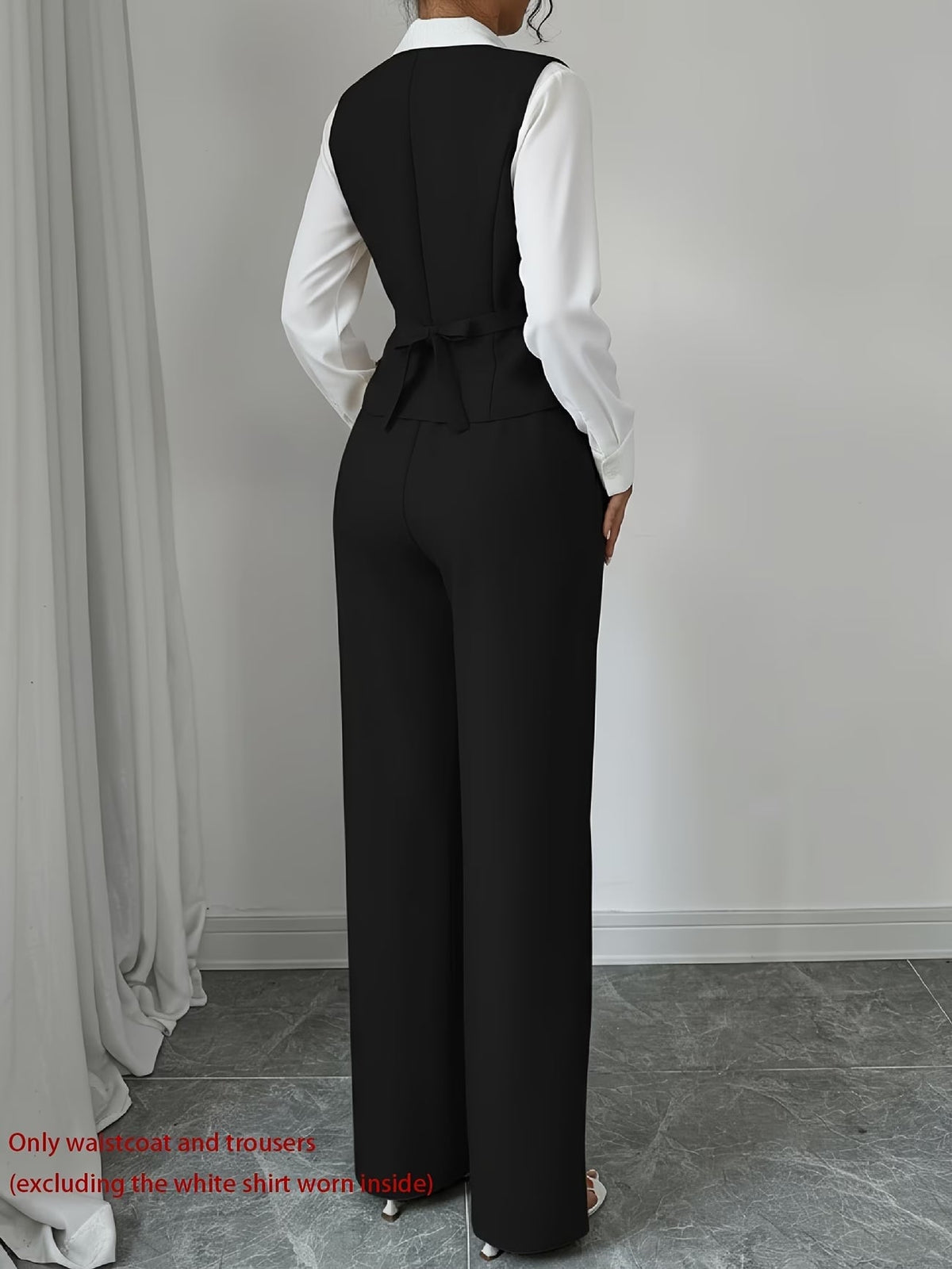 Women's Sleeveless Waist-Cinched Vest & Wide-Leg Pants Two-Piece Set