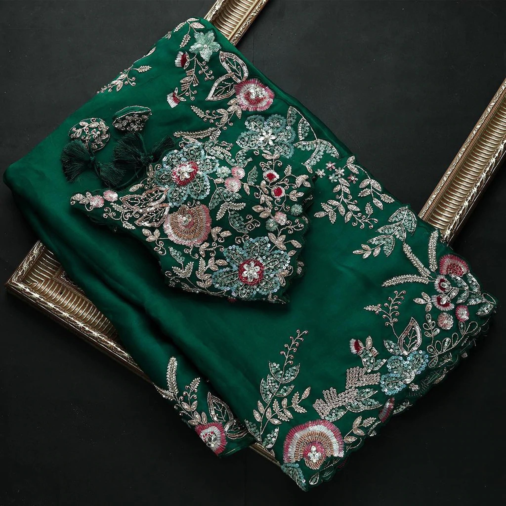 Gorgeous Organza Saree with Thread, Sequins, and Zari Embroidery work