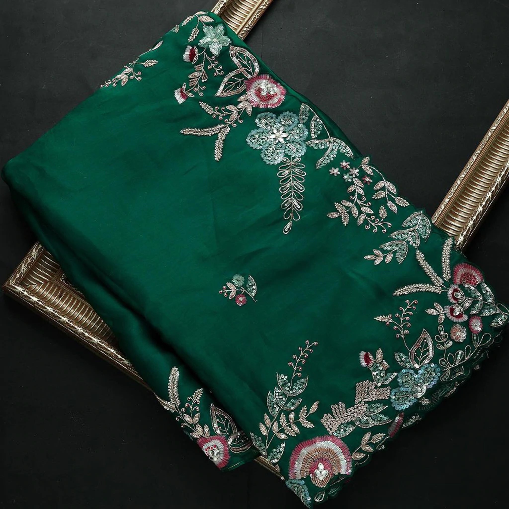 Gorgeous Organza Saree with Thread, Sequins, and Zari Embroidery work