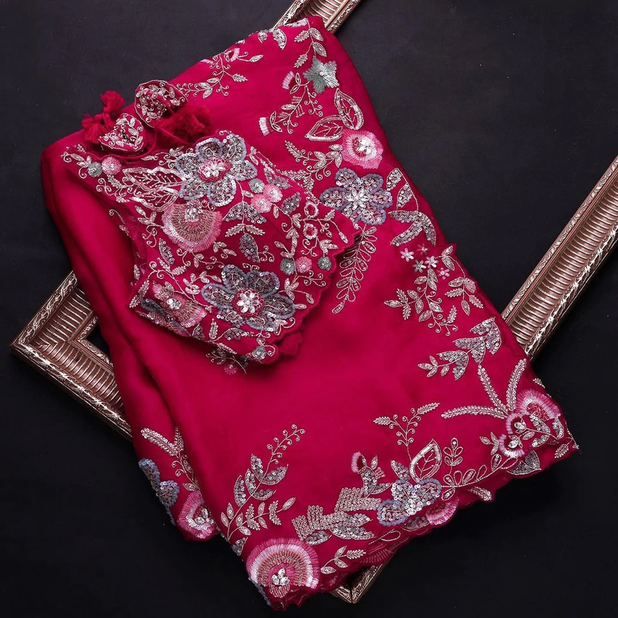 Gorgeous Organza Saree with Thread, Sequins, and Zari Embroidery work