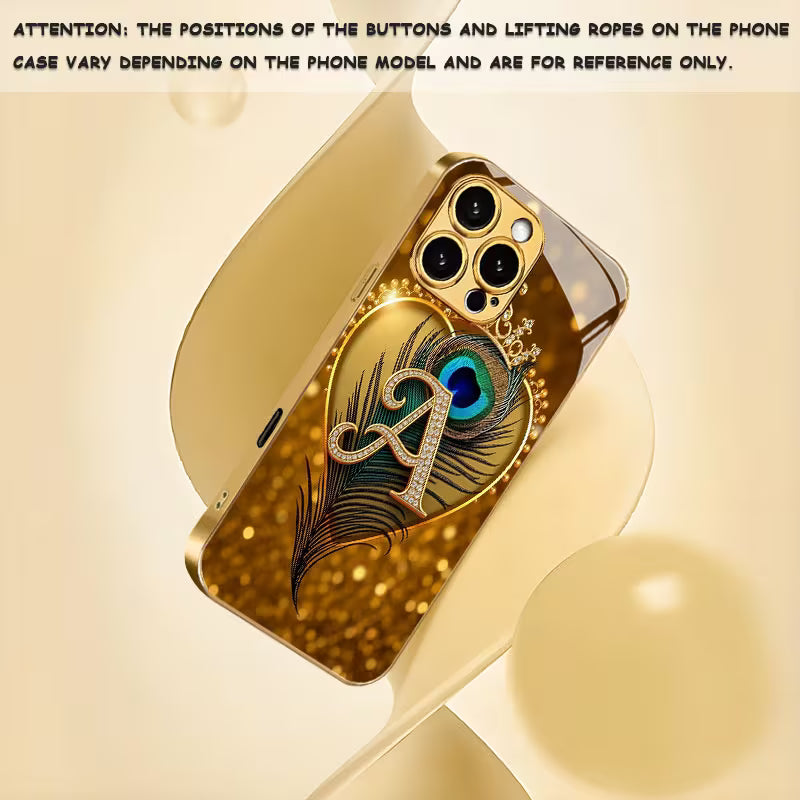 Luxury Golden Peacock Feather Glass Case for iPhone 📱✨