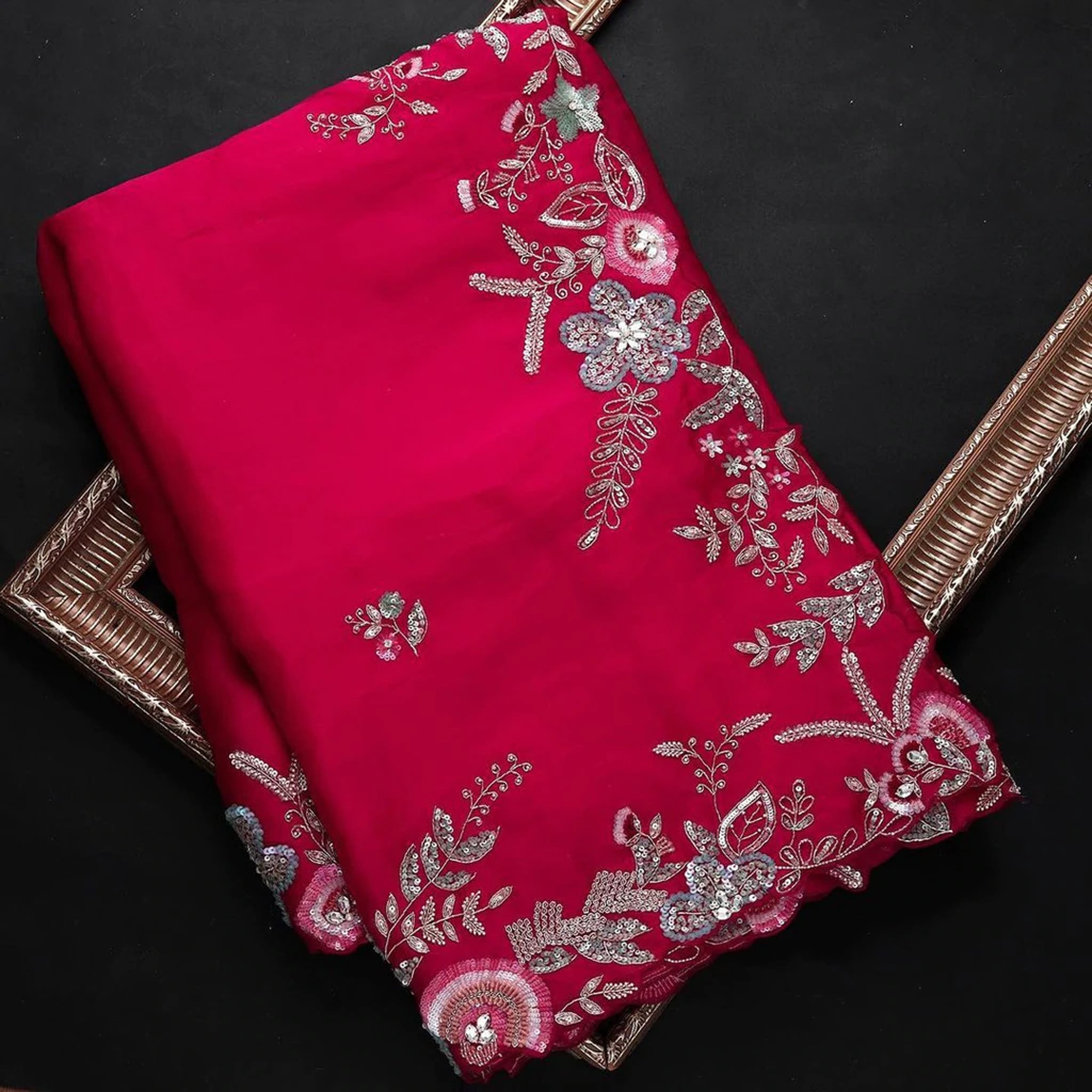 Gorgeous Organza Saree with Thread, Sequins, and Zari Embroidery work