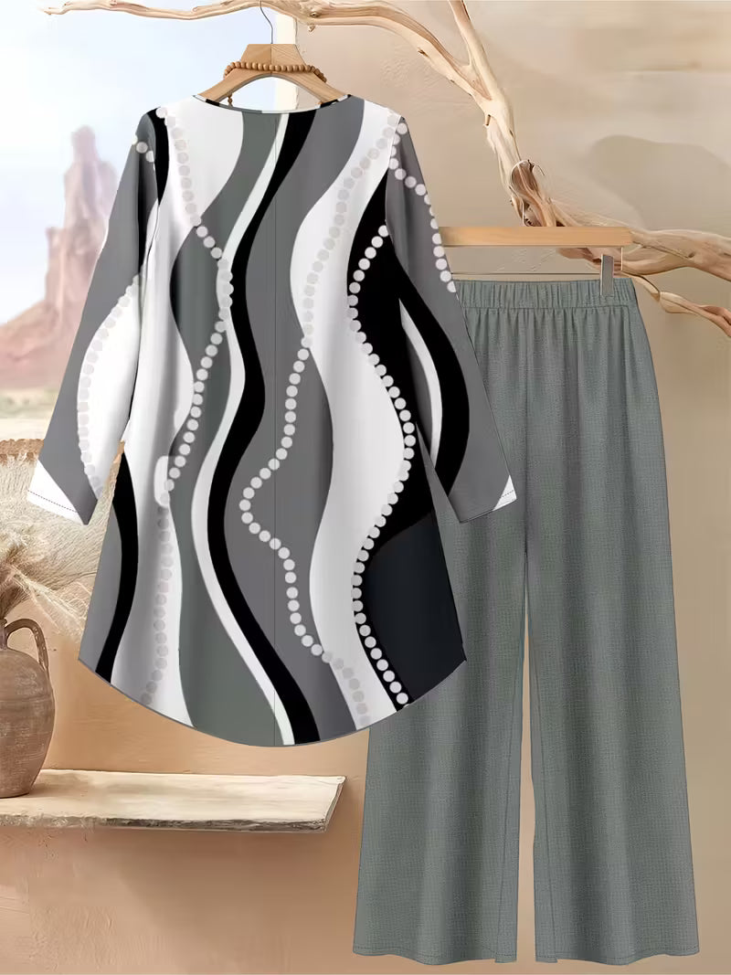 Women’s Color-Block Striped Top & Pants Set
