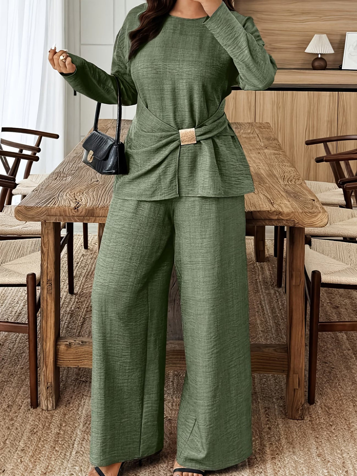 Elegant Pleated Waist Tie Co-Ord Set