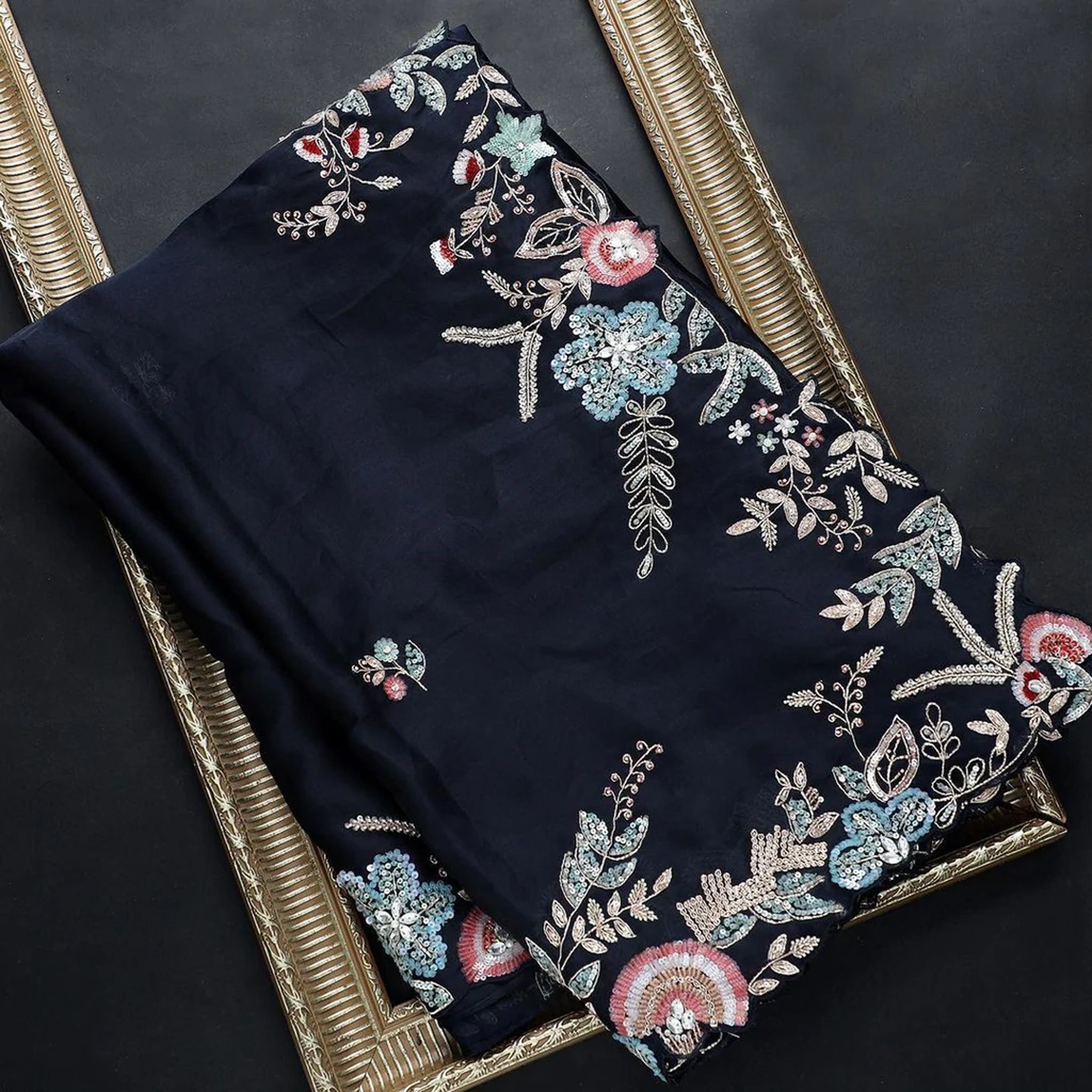 Gorgeous Organza Saree with Thread, Sequins, and Zari Embroidery work