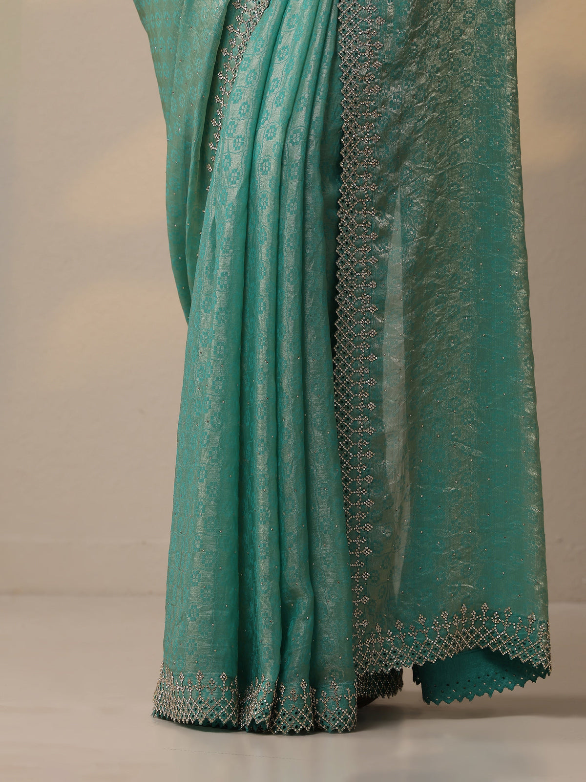Anouk Green Embellished Chiffon Sarees With Unstitched Blouse Piece