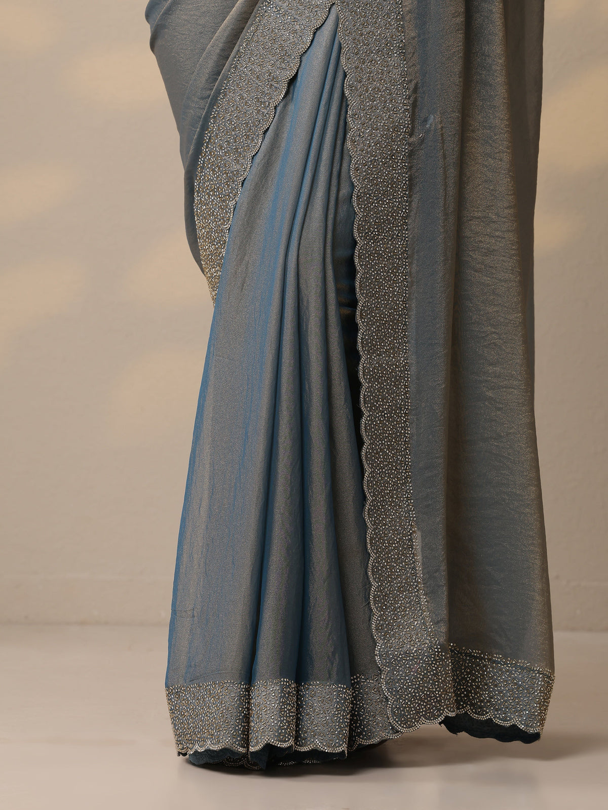 Anouk Blue Embellished Organza Sarees With Unstitched Blouse Piece