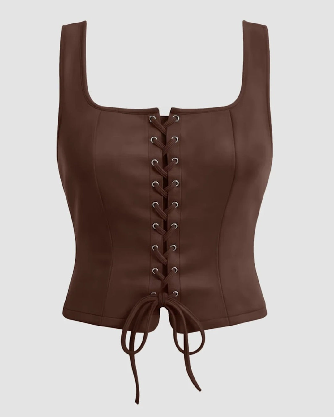 Brown Sleeveless Corset Tank Top
