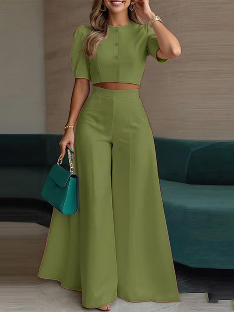 Short Top + Pants Two-Piece Set Women