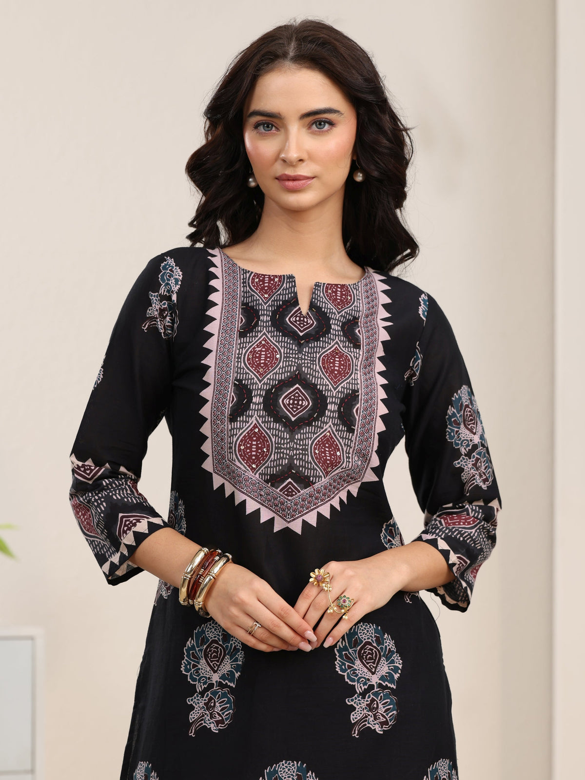 Anouk Black Ajrakh Cotton Straight Suit Set