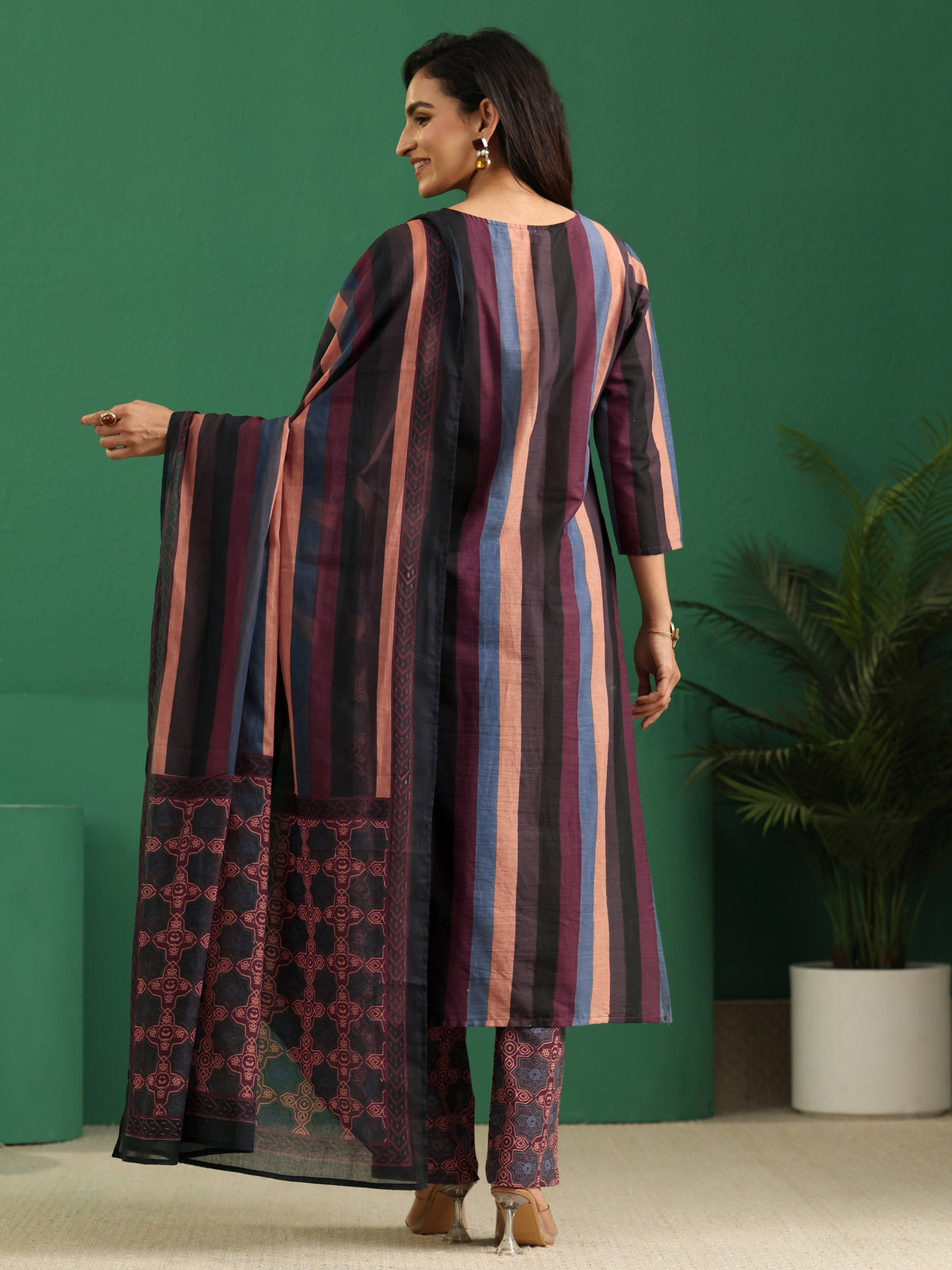 Anouk Multi Colour Ajrakh Cotton Straight Suit Set