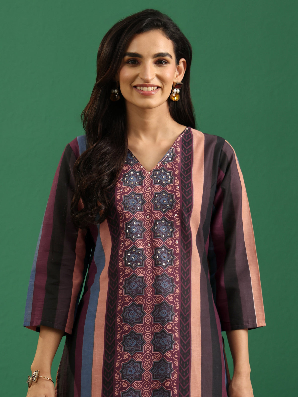 Anouk Multi Colour Ajrakh Cotton Straight Suit Set