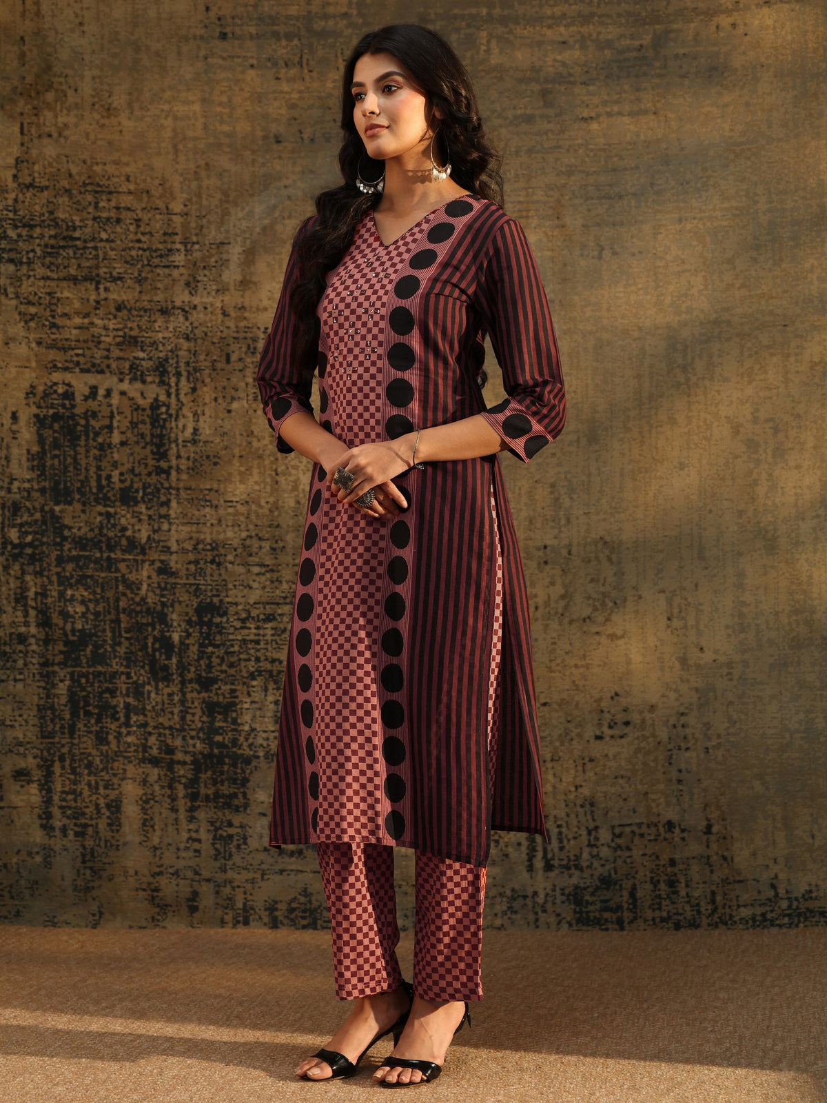 Anouk Brown Ajrakh Printed Cotton Straight Suit Set