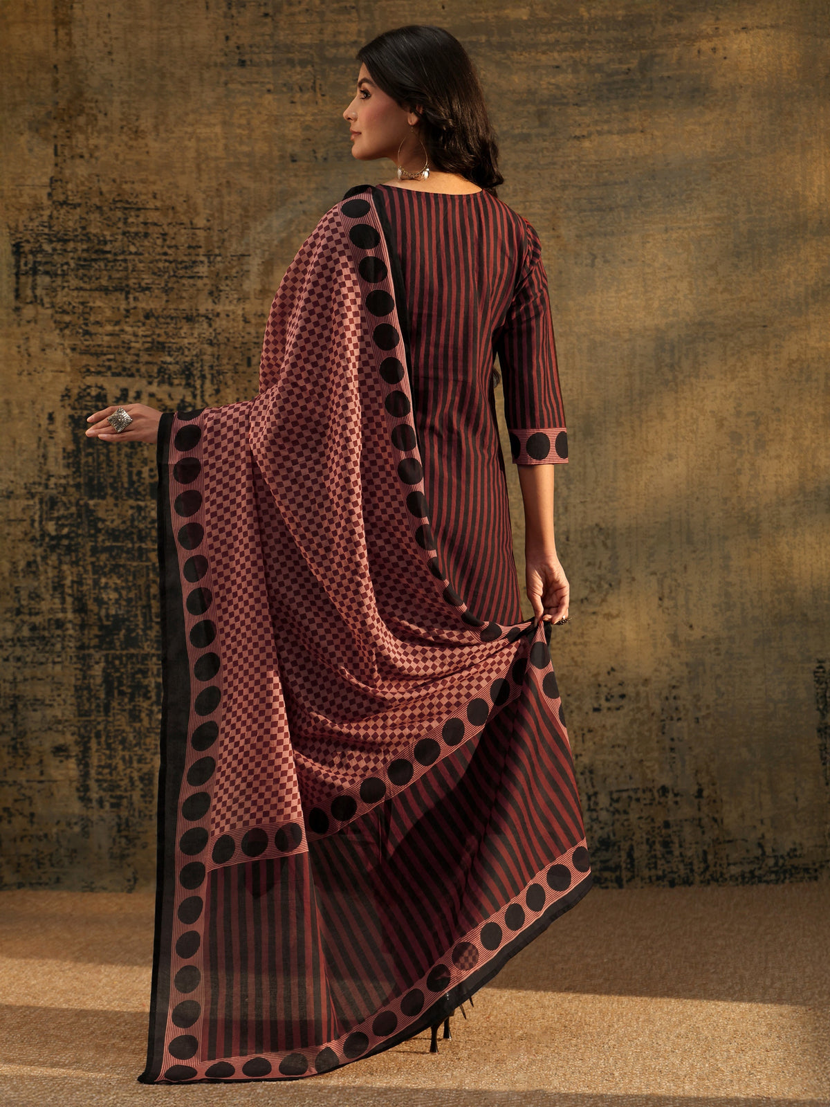 Anouk Brown Ajrakh Printed Cotton Straight Suit Set