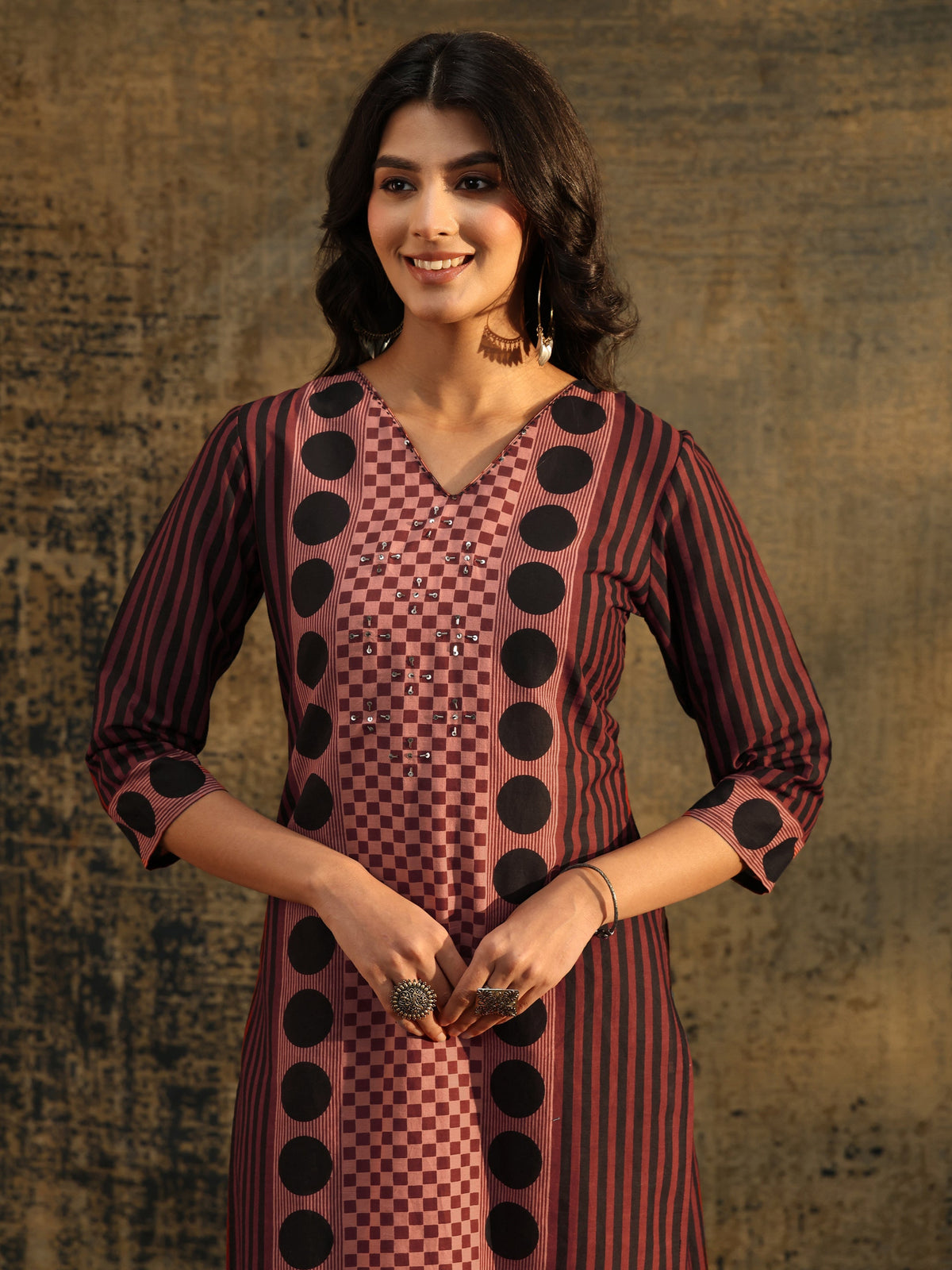 Anouk Brown Ajrakh Printed Cotton Straight Suit Set