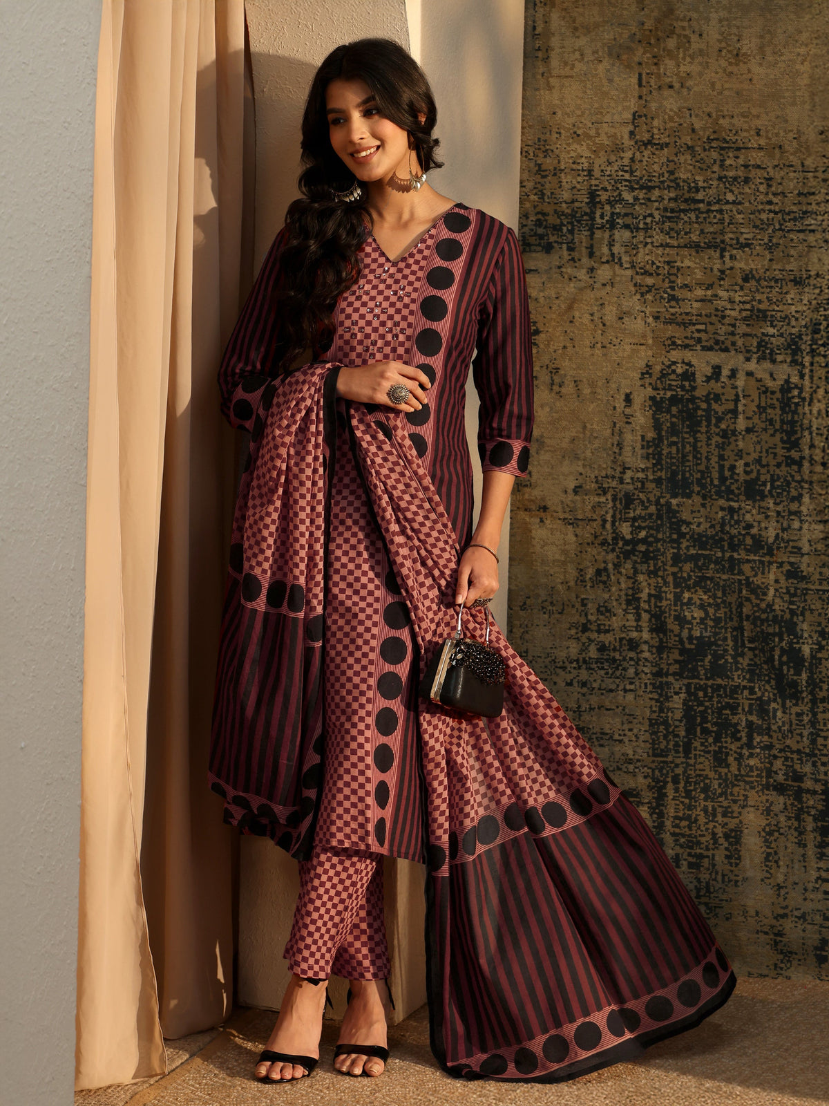 Anouk Brown Ajrakh Printed Cotton Straight Suit Set