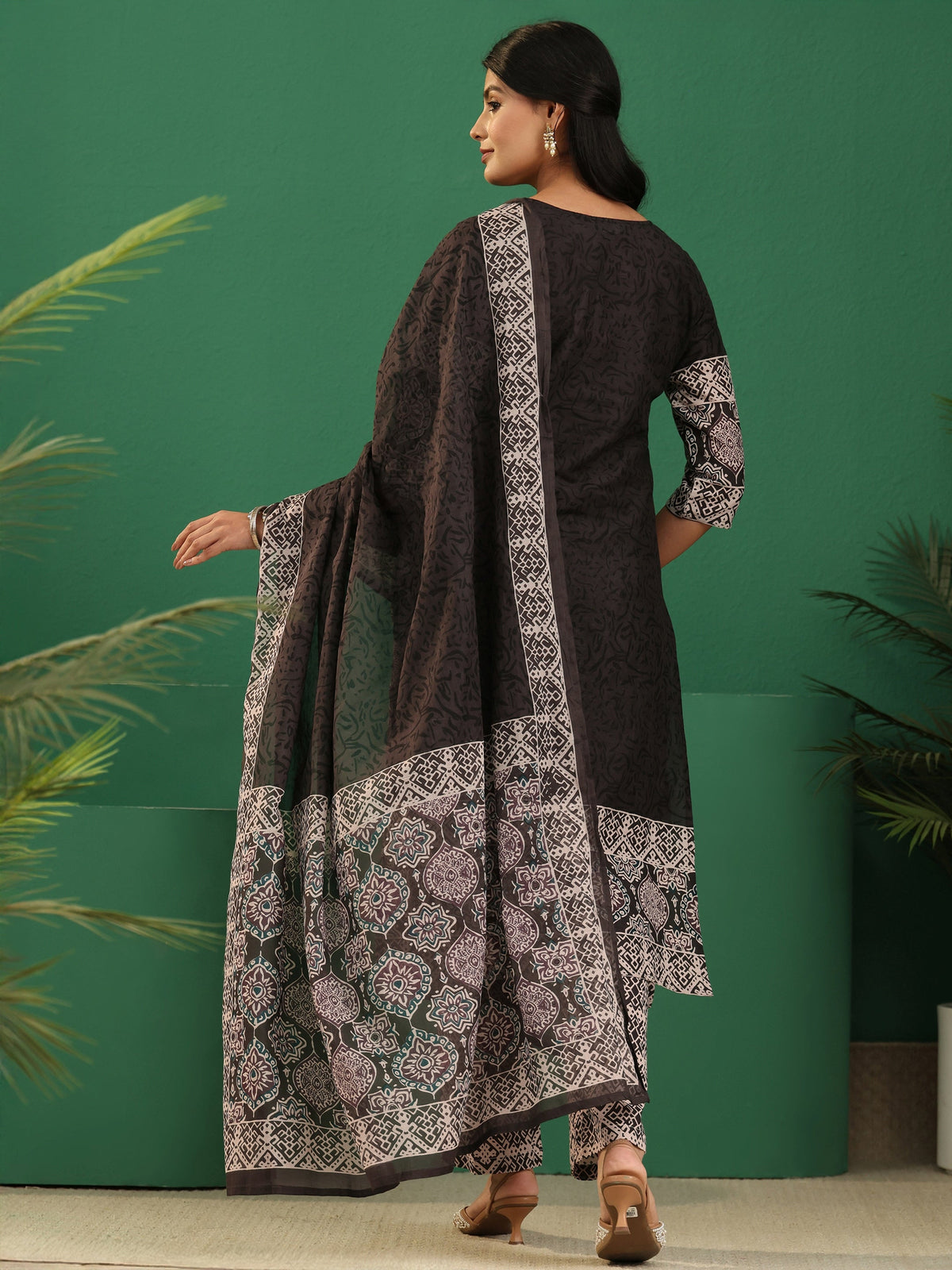 Anouk Brown Ajrakh Cotton Straight Suit Set