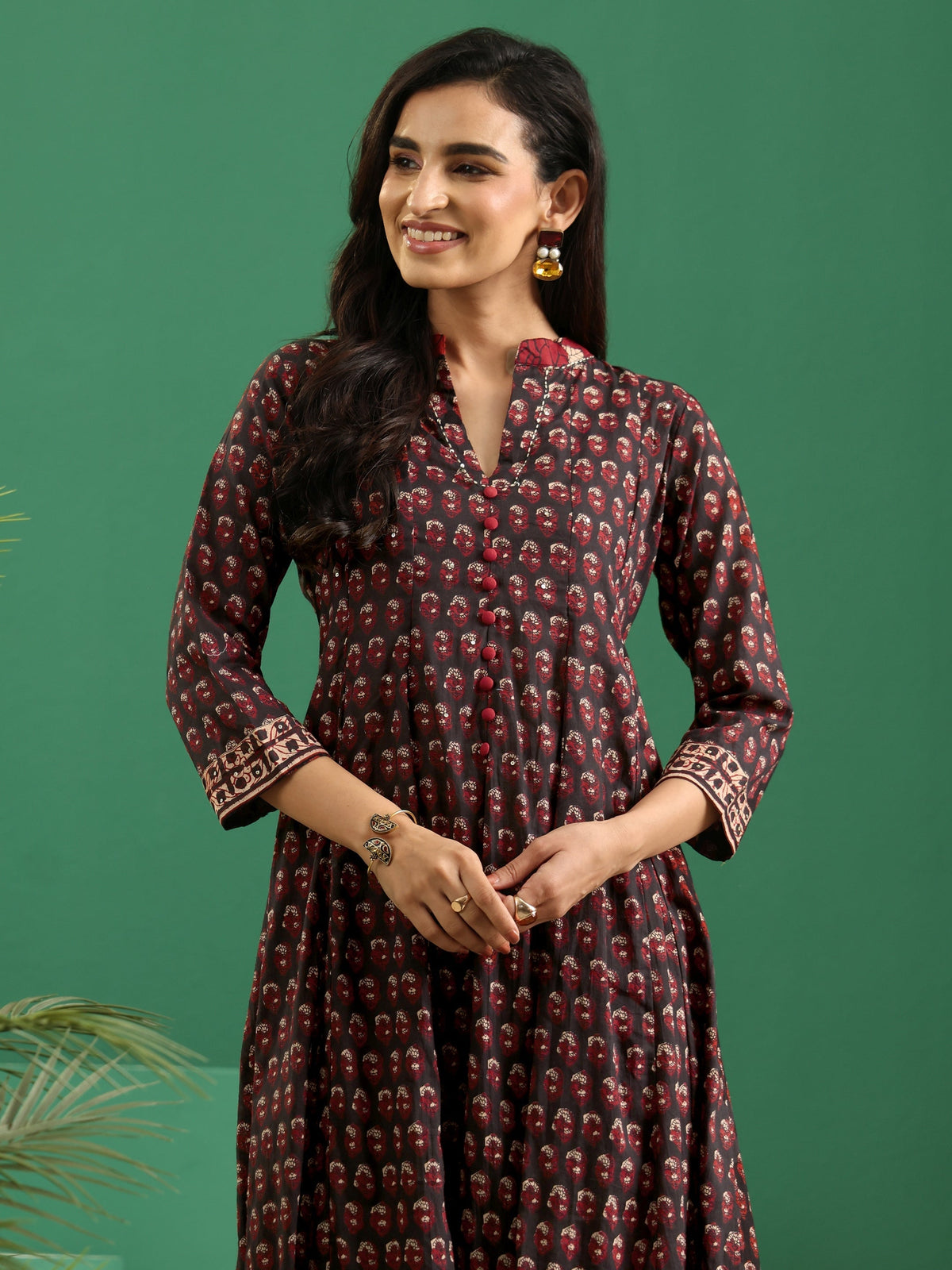 Anouk Black Ajrakh Cotton Anarkali Suit Set