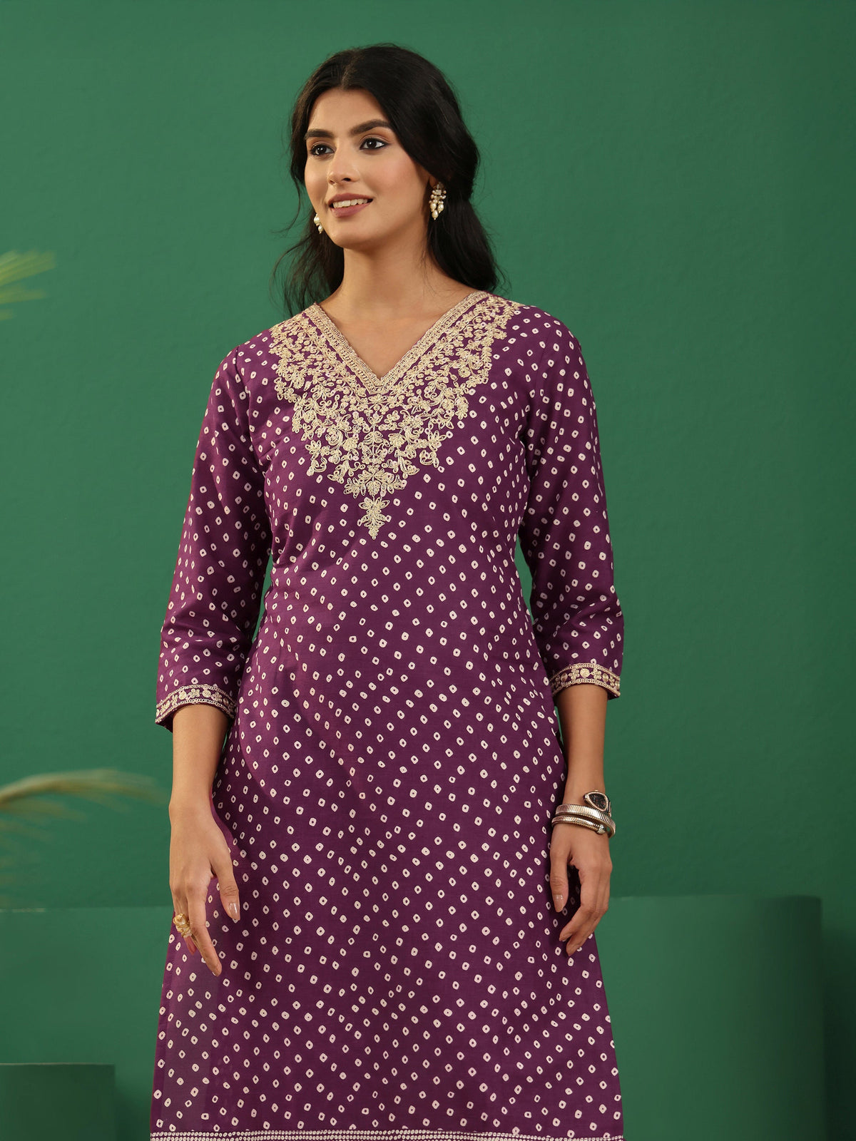 Anouk Burgundy Bandhani Cotton Straight Suit Set