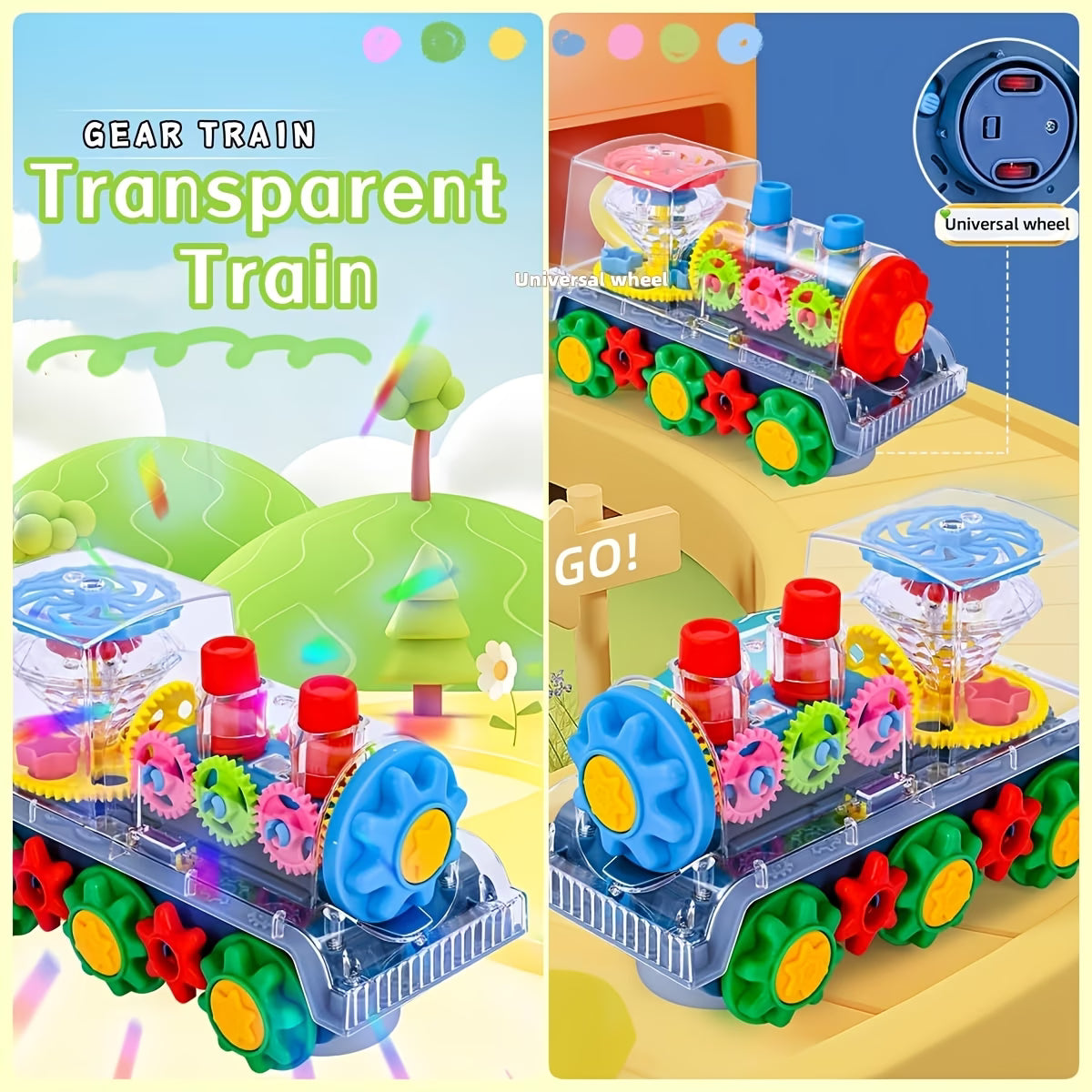 🚂 Electric Transparent Gear Train Toy with Lights & Music 4