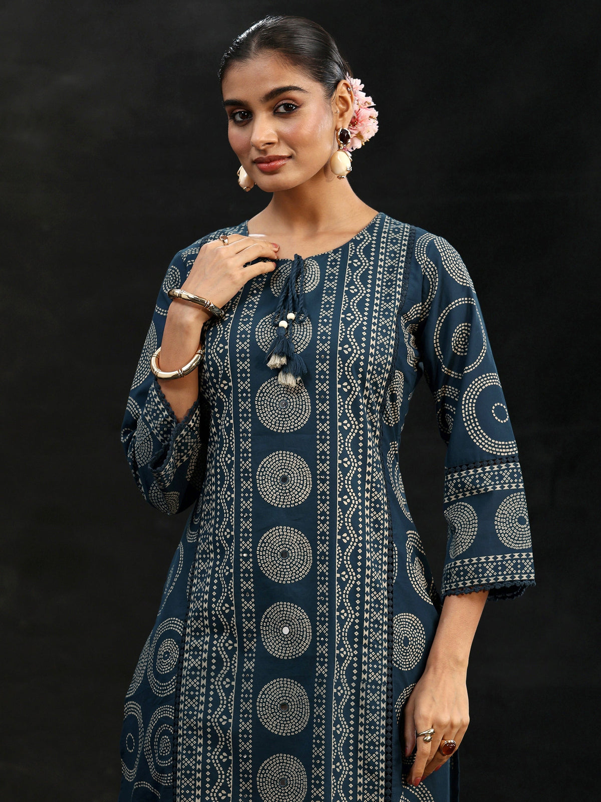 Anouk Indigo Blue Bandhani Cotton Straight Suit Set