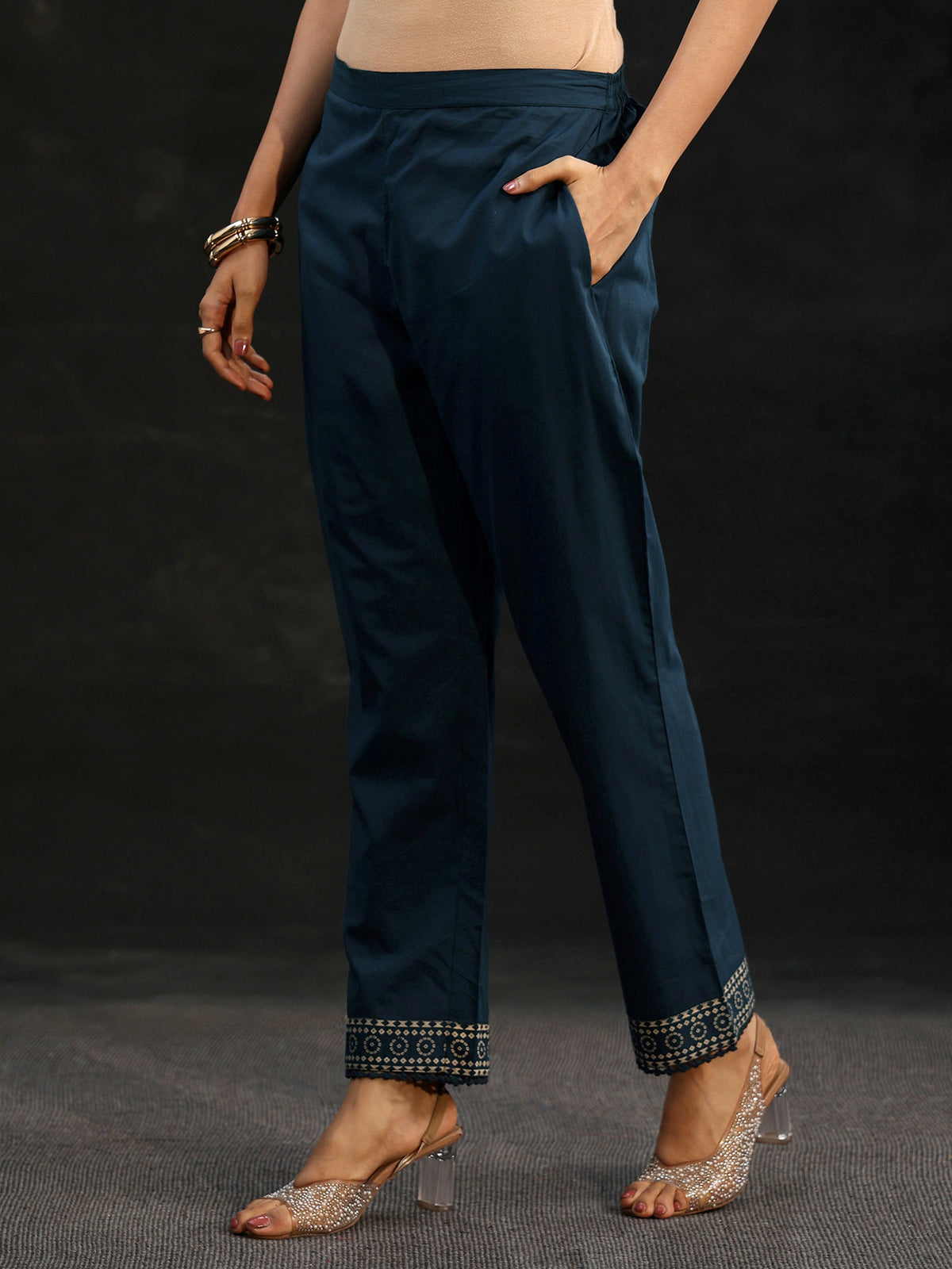Anouk Indigo Blue Bandhani Cotton Straight Suit Set