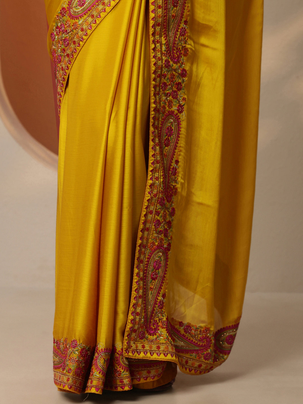 Anouk Mustard Solid Chiffon Saree With Unstitched Blouse Piece