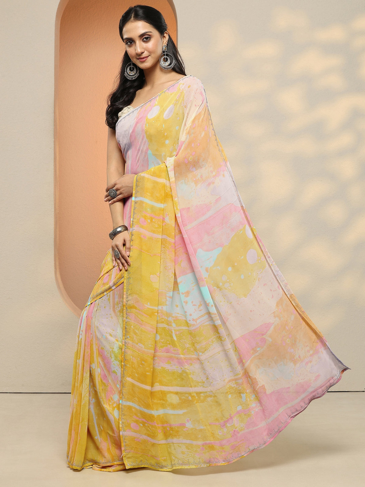 Anouk Multi Abstract Printed Georgette Saree With Unstitched Blouse Piece