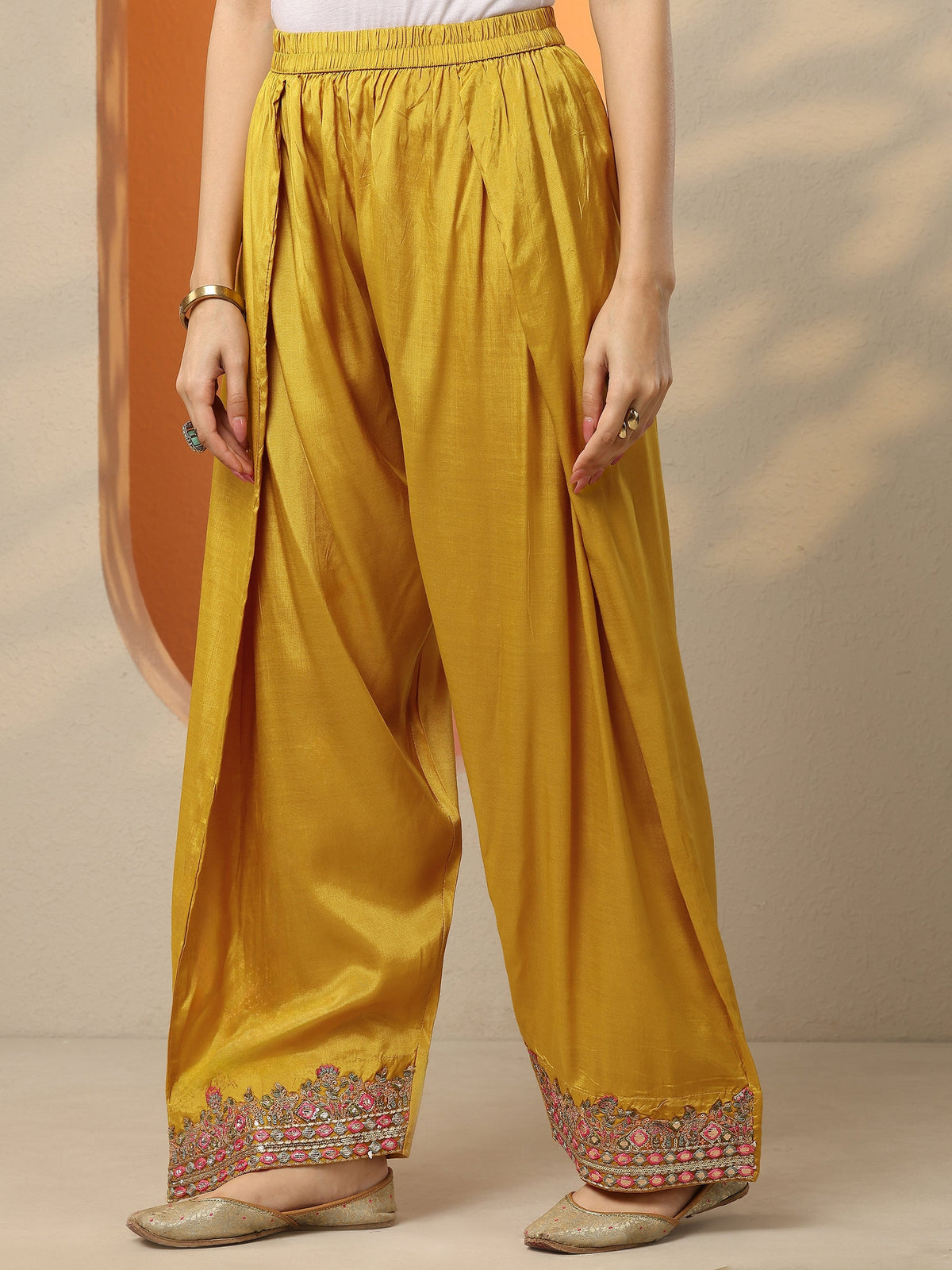 Anouk Mustard Printed Chinon Straight Suit Set With Dupatta