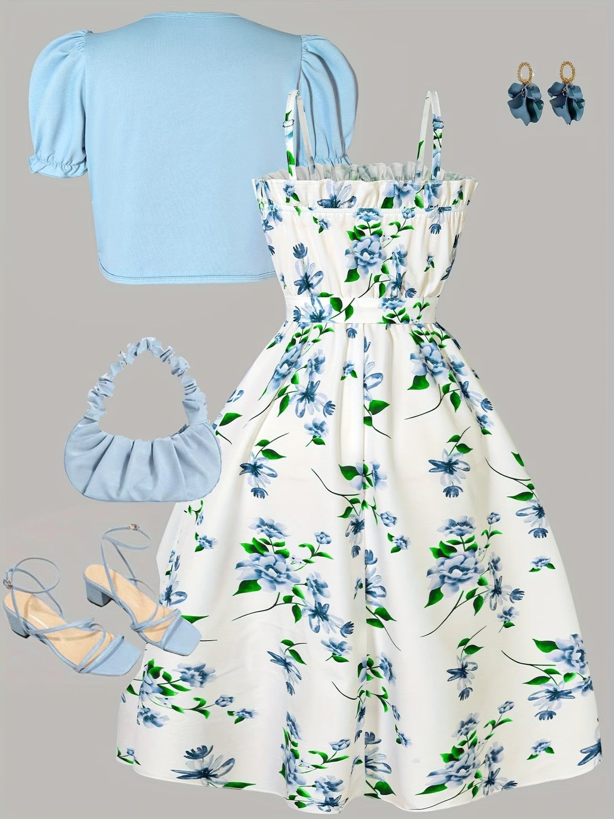 Girls Floral Dress & Cardigan 2-Piece Set