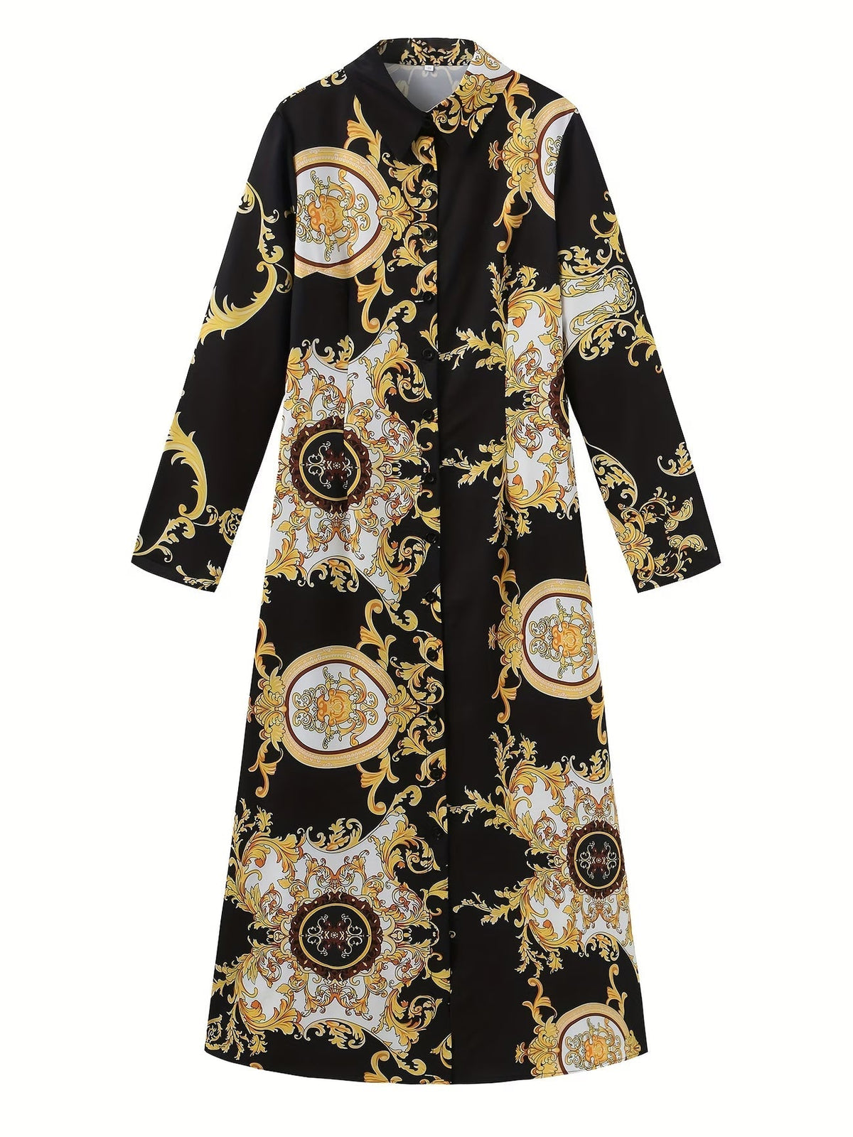 Tribal Print Lapel Button-Front Dress