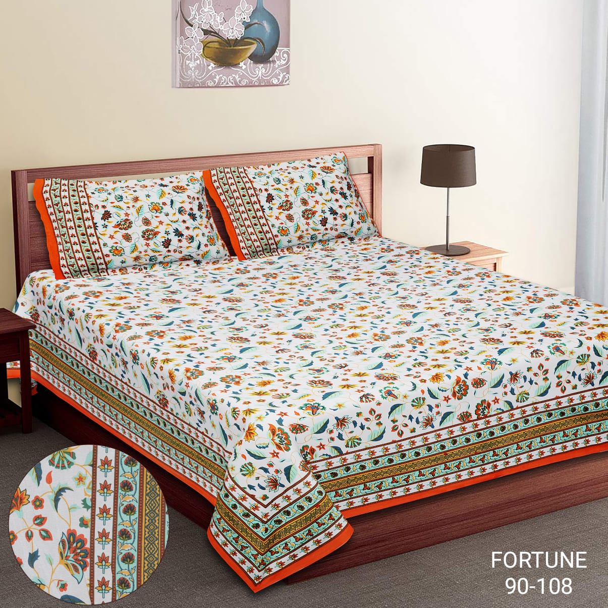 King-Size Bed Sheet Set with 2 Pillow Covers (Cotton Autoloom Fabric)