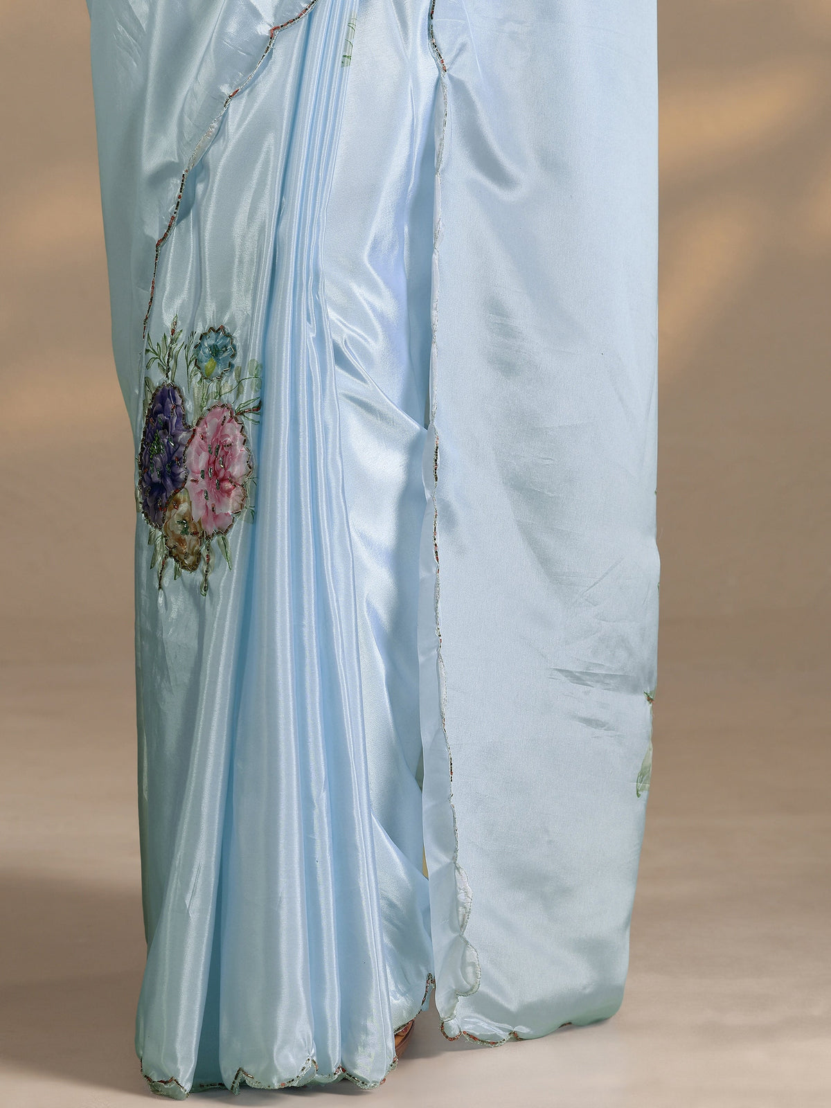 Anouk Blue Printed Silk Blend Saree With Unstitched Blouse Piece