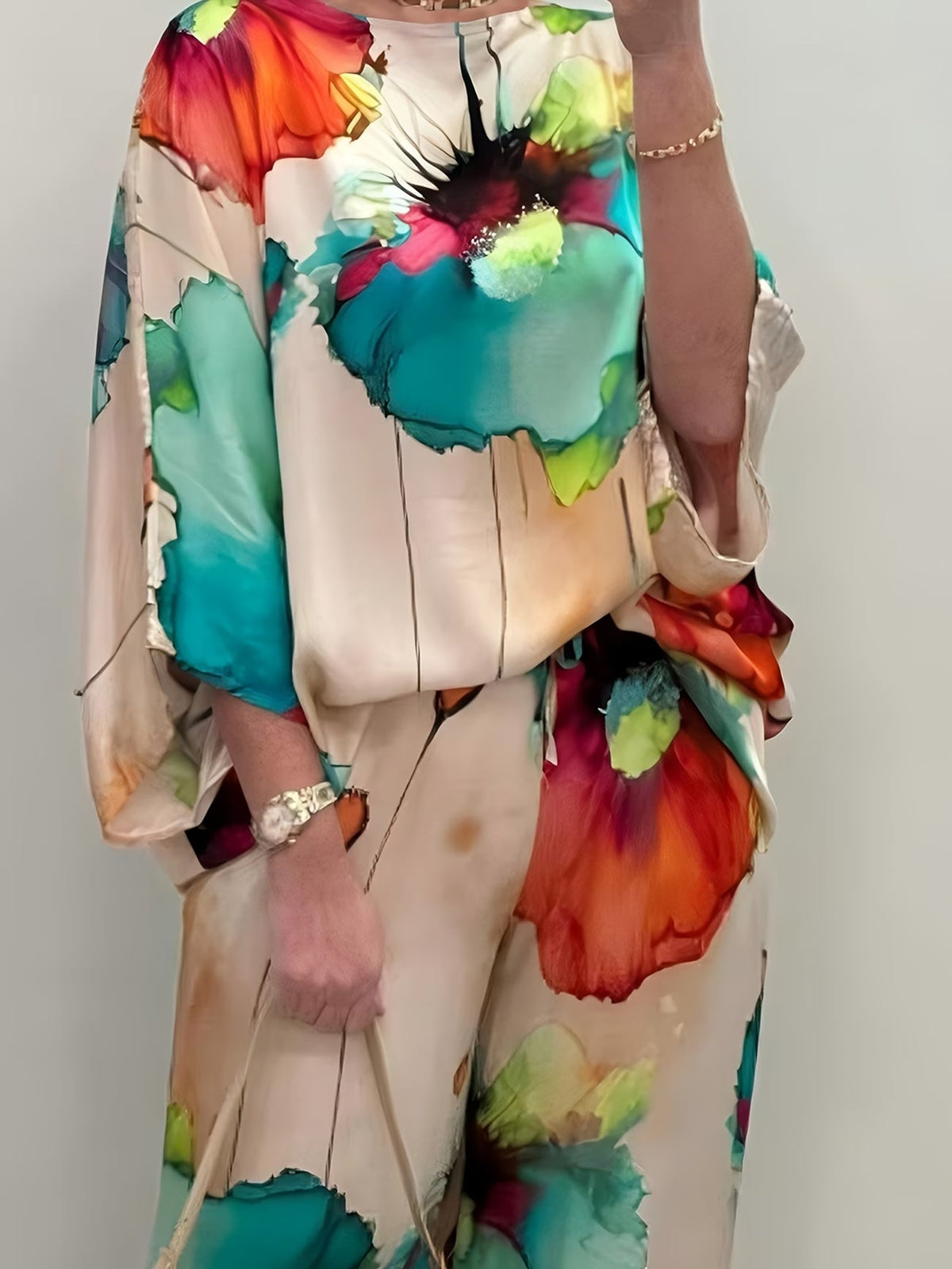 Women's Elegant Printed Batwing Sleeve Two-Piece Set