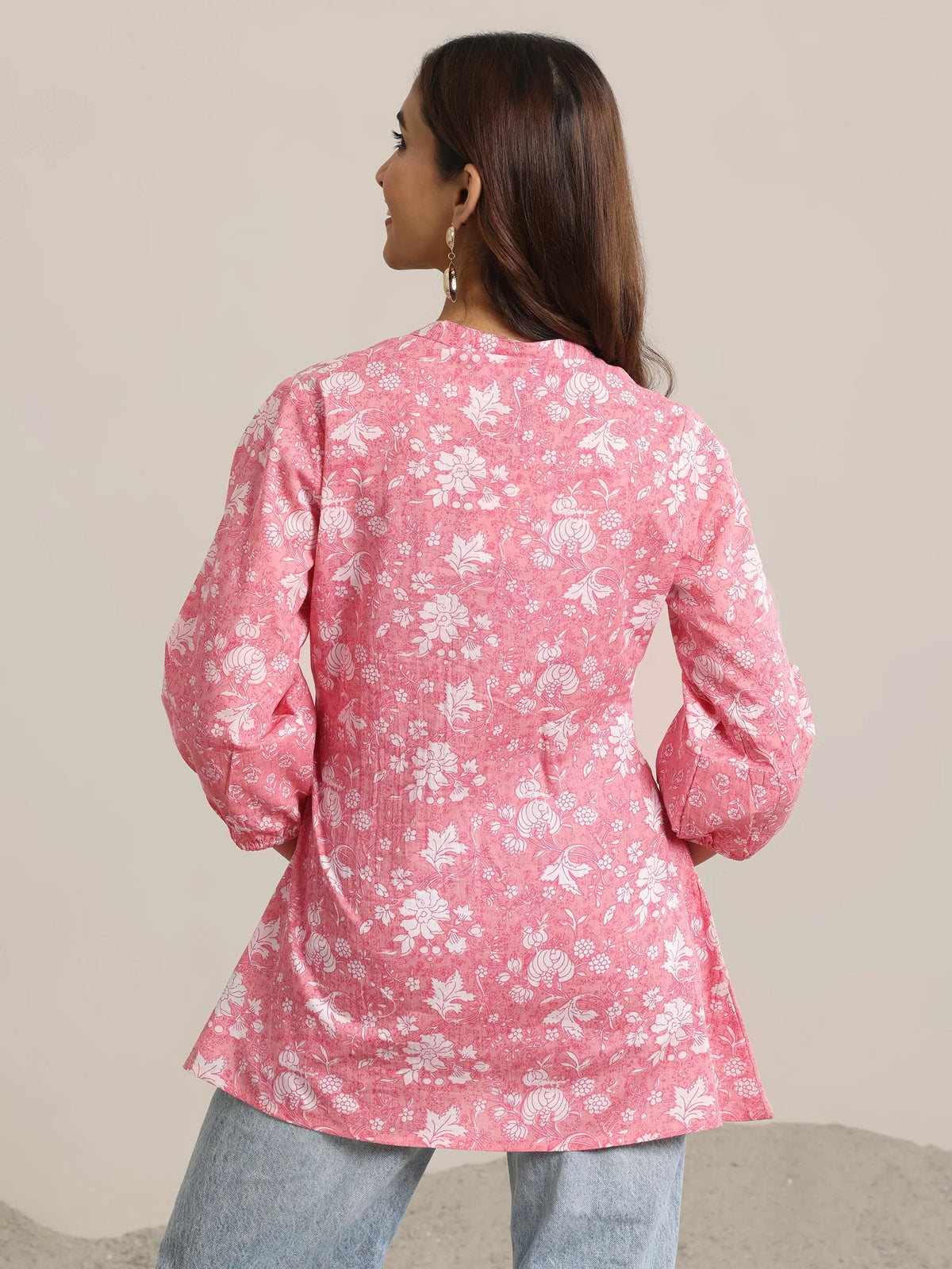 Anouk Pink Printed Cotton Anarkali Short Kurti