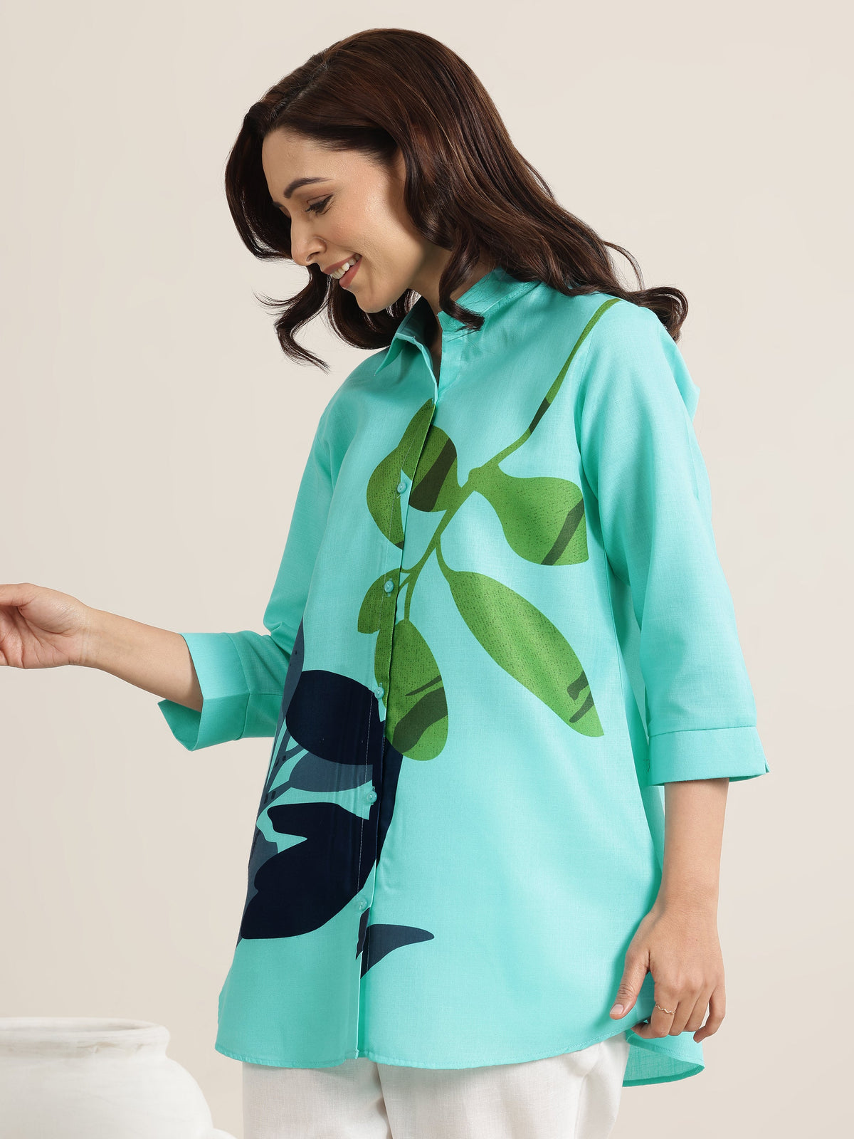 Anouk Blue Printed Cotton Blend Shirt