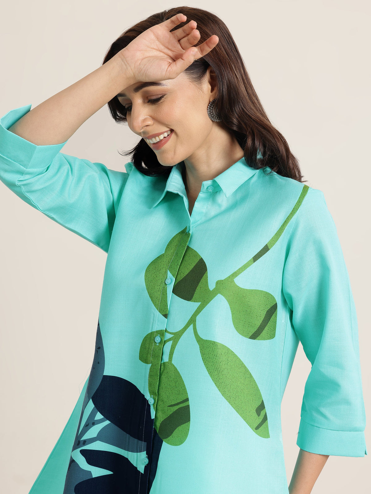 Anouk Blue Printed Cotton Blend Shirt