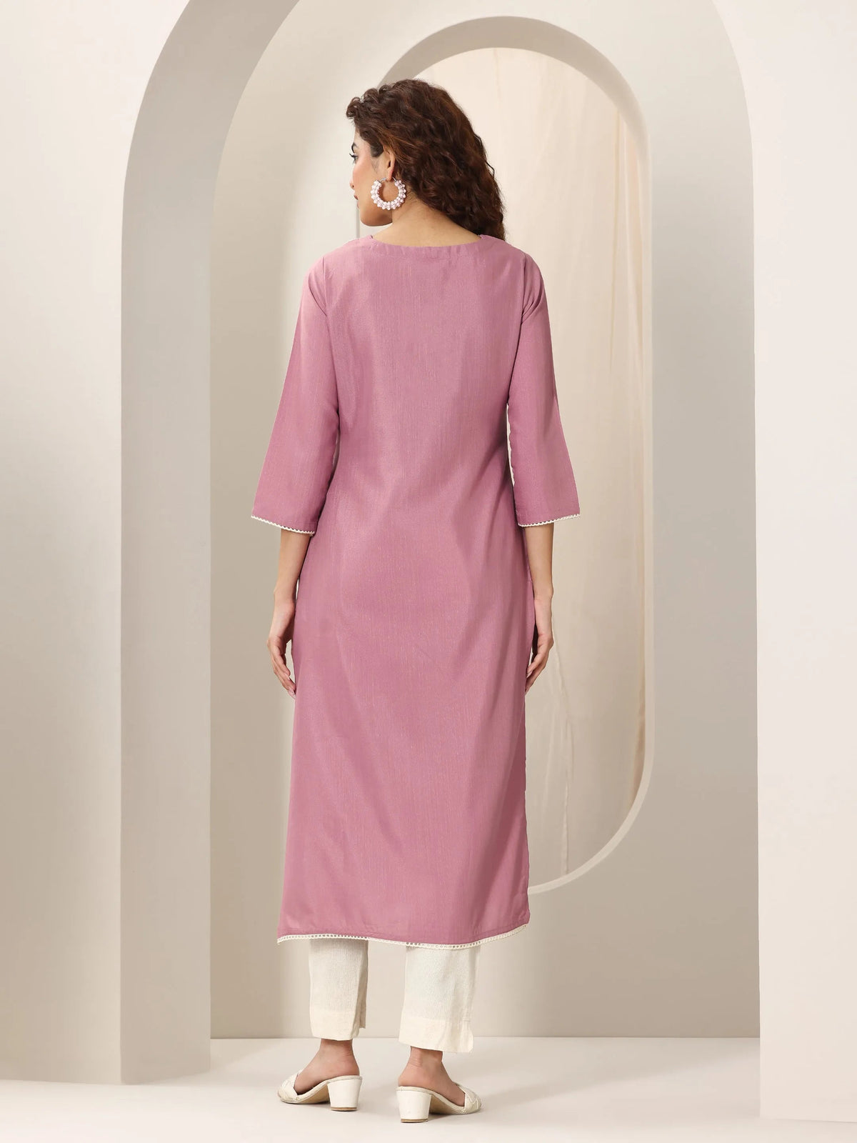 Anouk Pink Yoke Design Rayon Straight Kurta